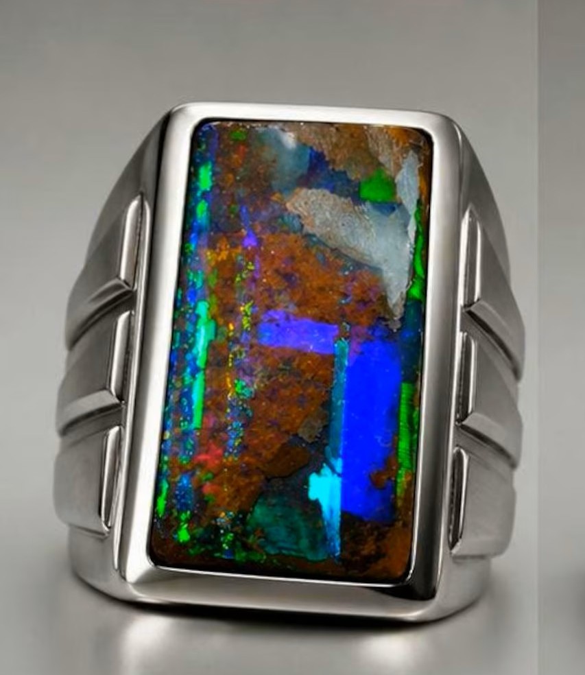 Natural Australian Boulder Opal RING for Men,  925 Silver  thumbnail 2