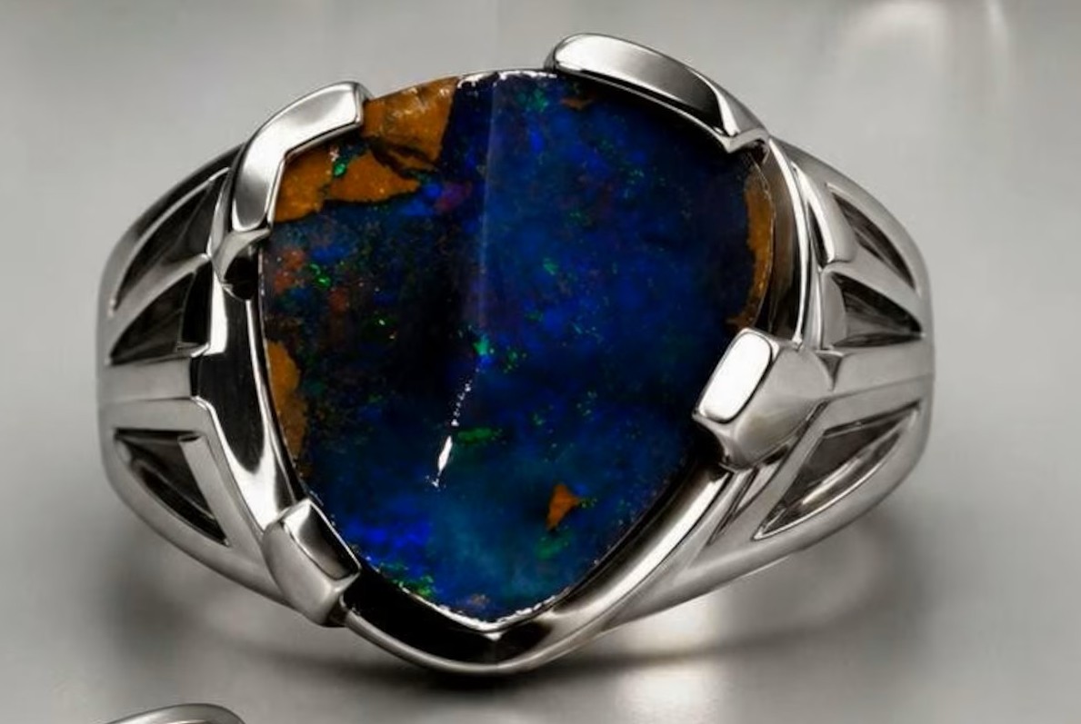Natural Australian Boulder Opal RING for Men,  925 Silver  thumbnail 3
