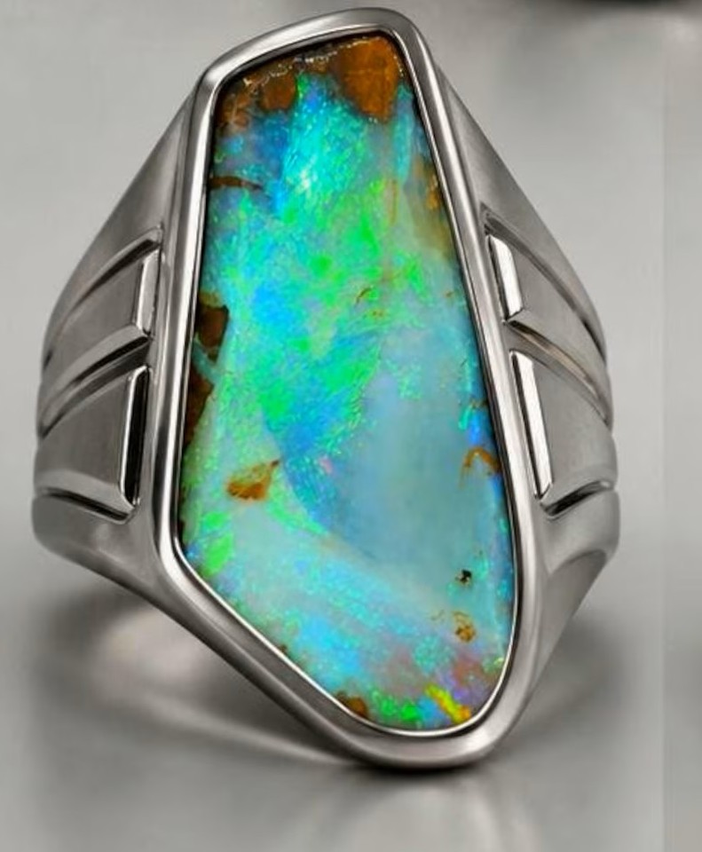 Natural Australian Boulder Opal RING for Men,  925 Silver  thumbnail 4
