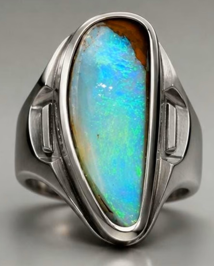 Natural Australian Boulder Opal RING for Men,  925 Silver  thumbnail 6