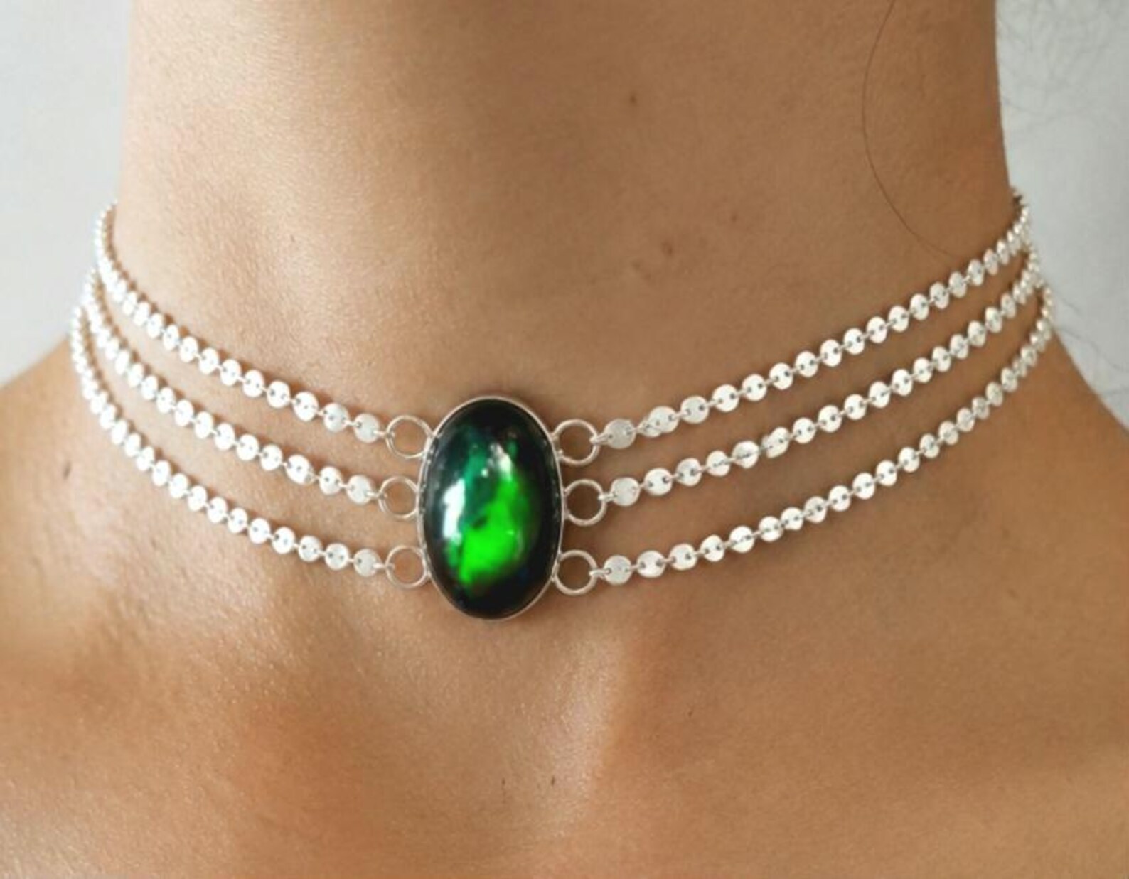 CUSTOM Natural Black Opal Choker silver, Ethiopian* Opal Necklace, HYDROPHANE OPAL, 925 sterling Silver 