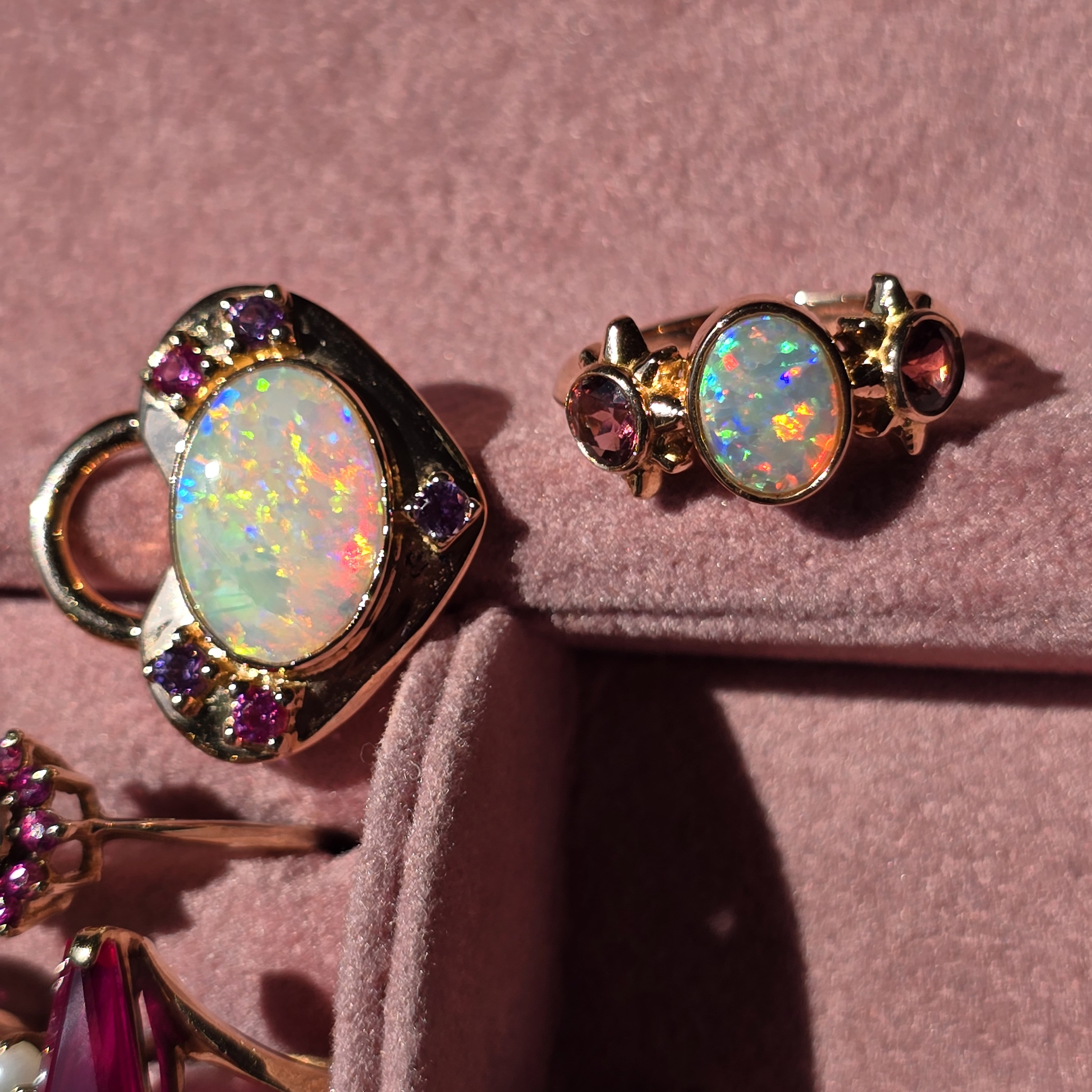 CUSTOM FOR PrincessCeleste : 18k rose gold Crystal Opal ring with natural pink Tourmalines.  thumbnail 16