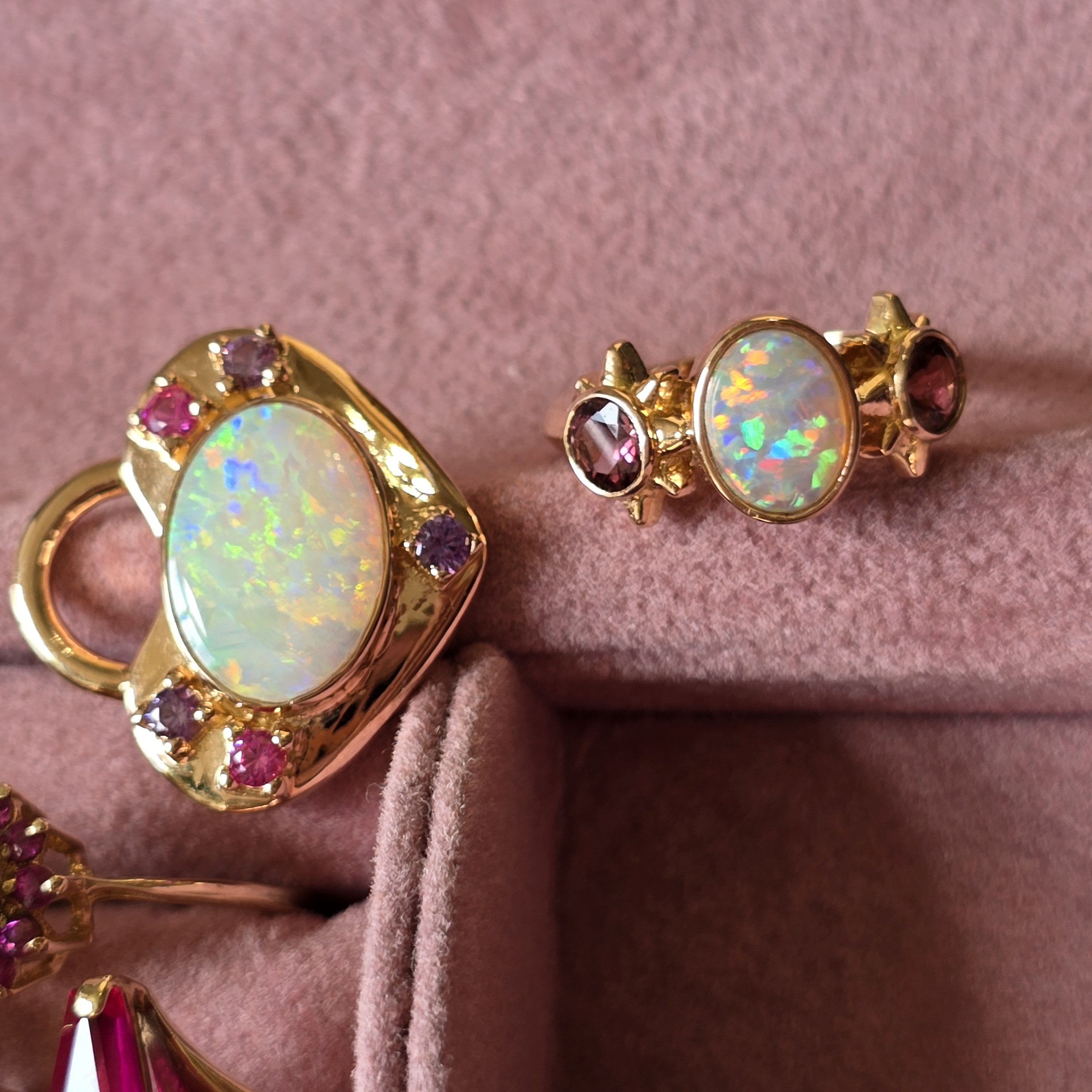 CUSTOM FOR PrincessCeleste : 18k rose gold Crystal Opal ring with natural pink Tourmalines.  thumbnail 4
