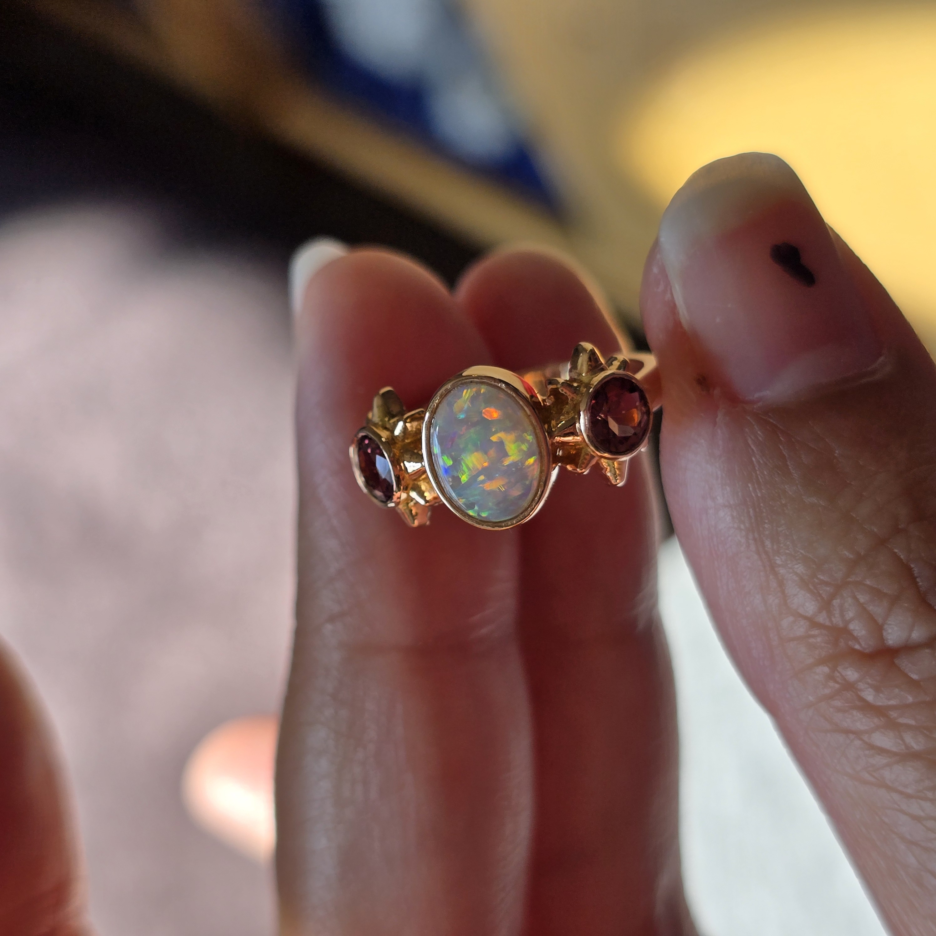CUSTOM FOR PrincessCeleste : 18k rose gold Crystal Opal ring with natural pink Tourmalines.  thumbnail 15