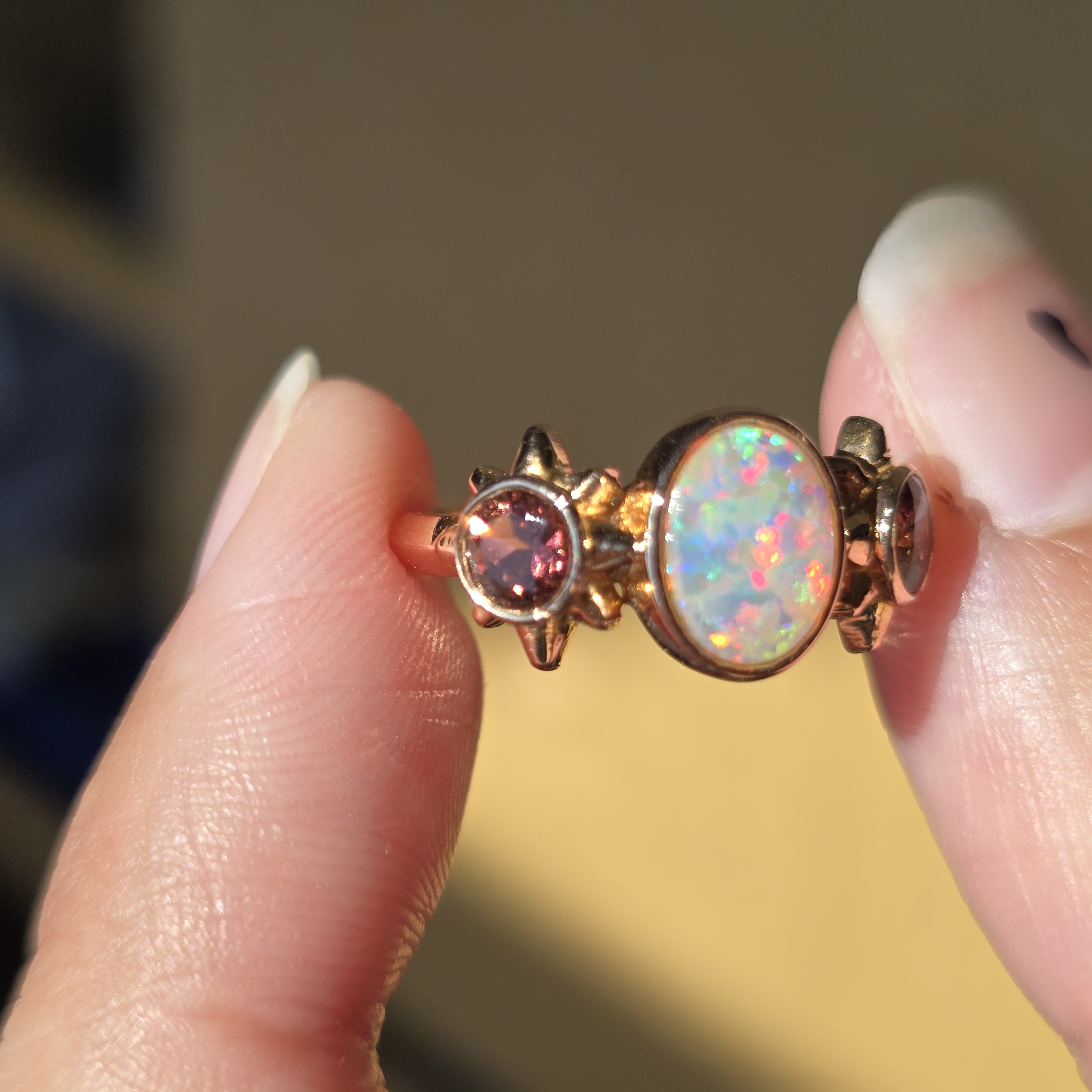 CUSTOM FOR PrincessCeleste : 18k rose gold Crystal Opal ring with natural pink Tourmalines.  thumbnail 7