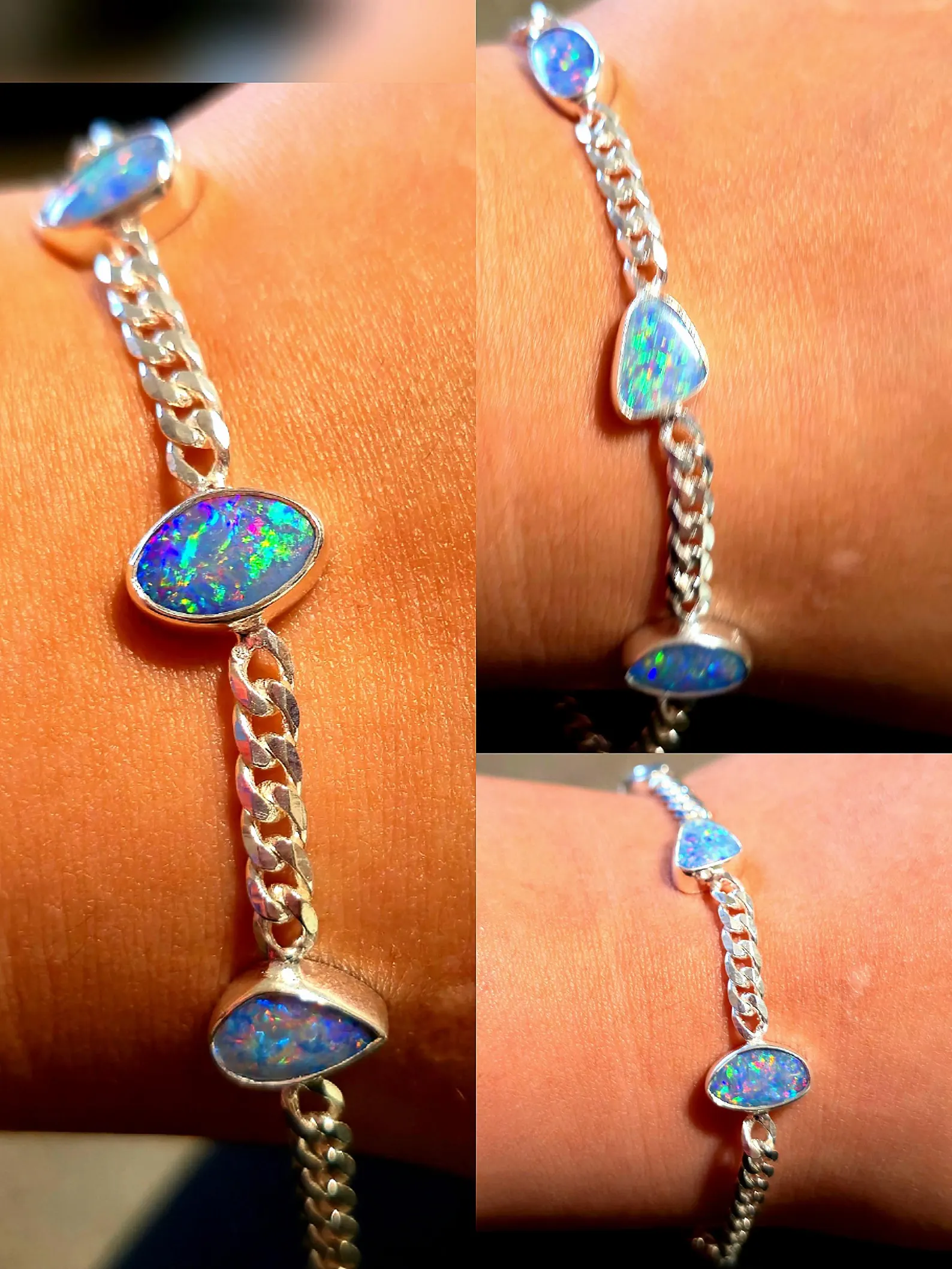 Fuscia - Australian Opal Bracelet 925 sterling silver Curb Chain thumbnail 4