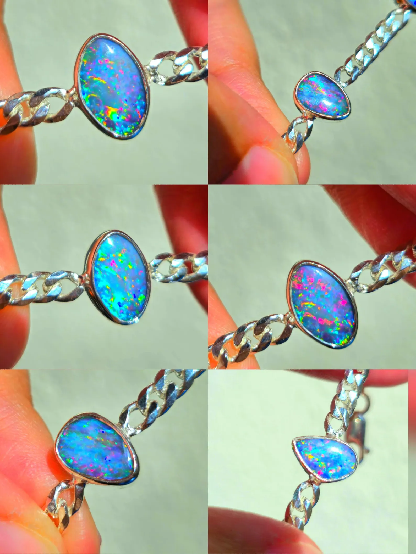 Fuscia - Australian Opal Bracelet 925 sterling silver Curb Chain thumbnail 3