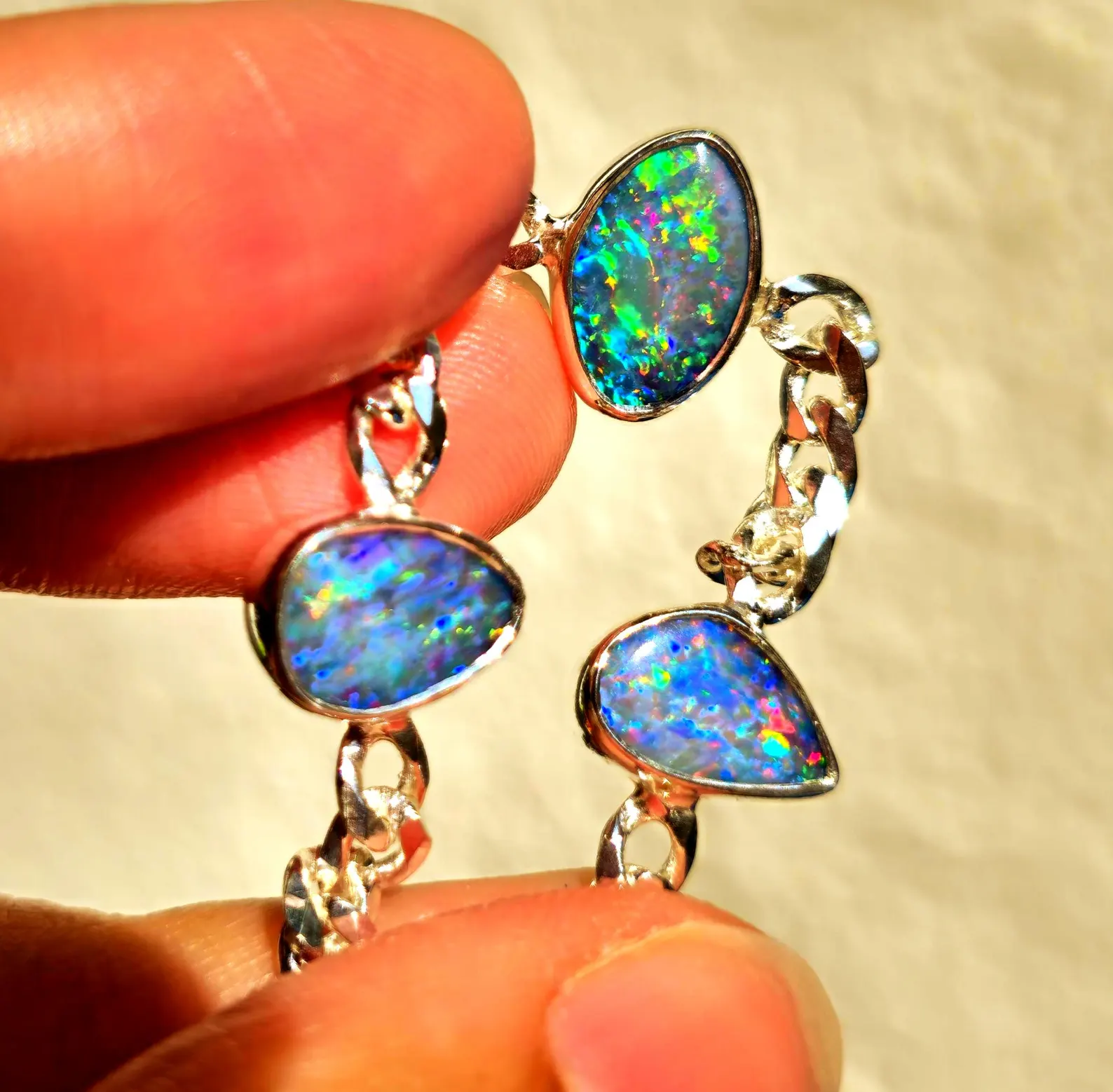 Fuscia - Australian Opal Bracelet 925 sterling silver Curb Chain