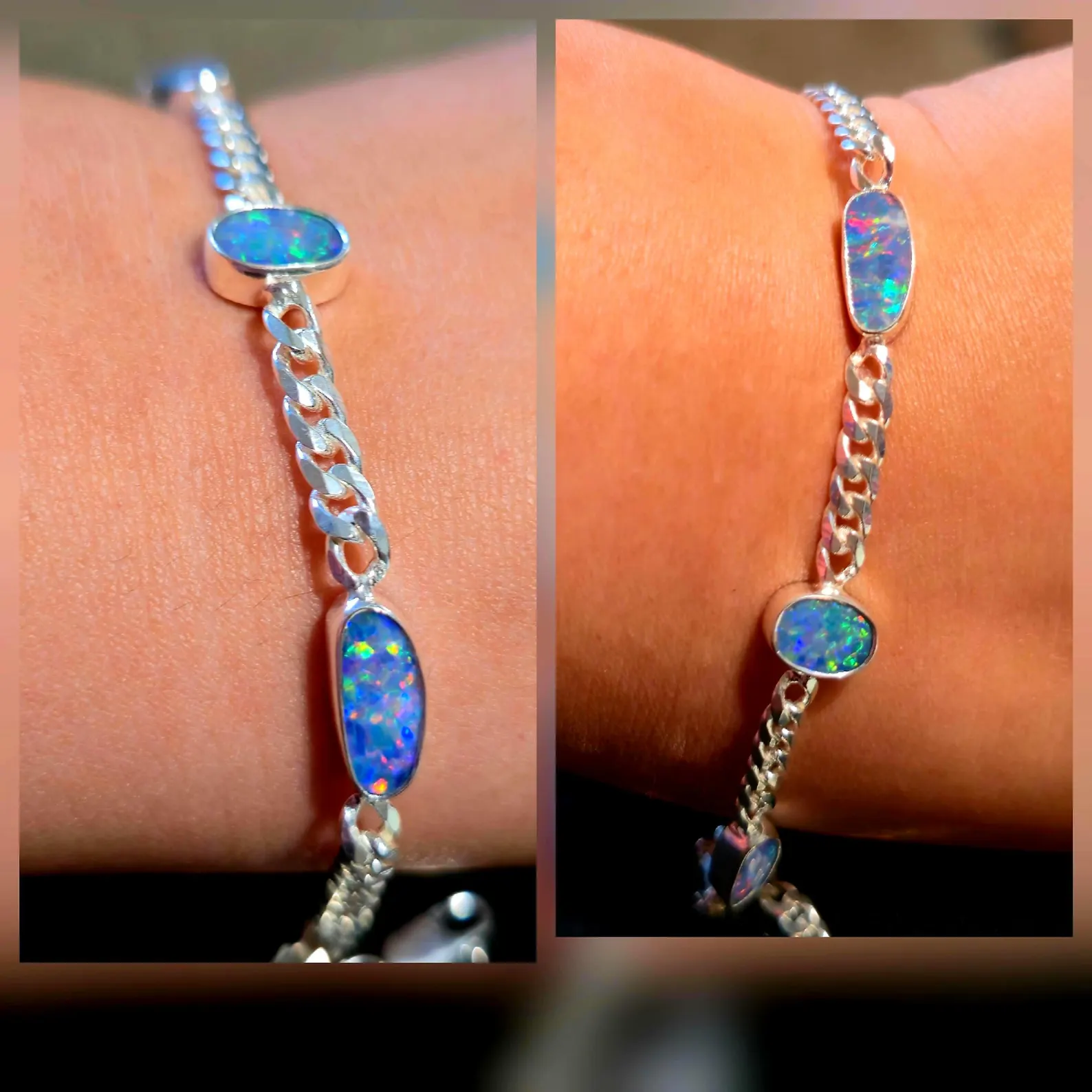 Purple . Australian Opal Bracelet 925 sterling silver Curb Chain  thumbnail 4