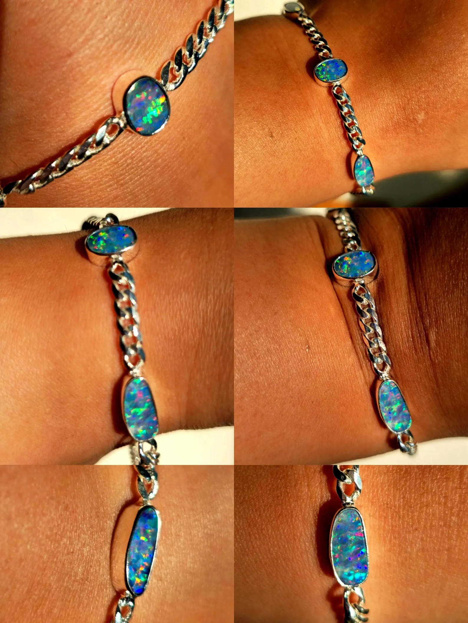 Purple . Australian Opal Bracelet 925 sterling silver Curb Chain  thumbnail 3