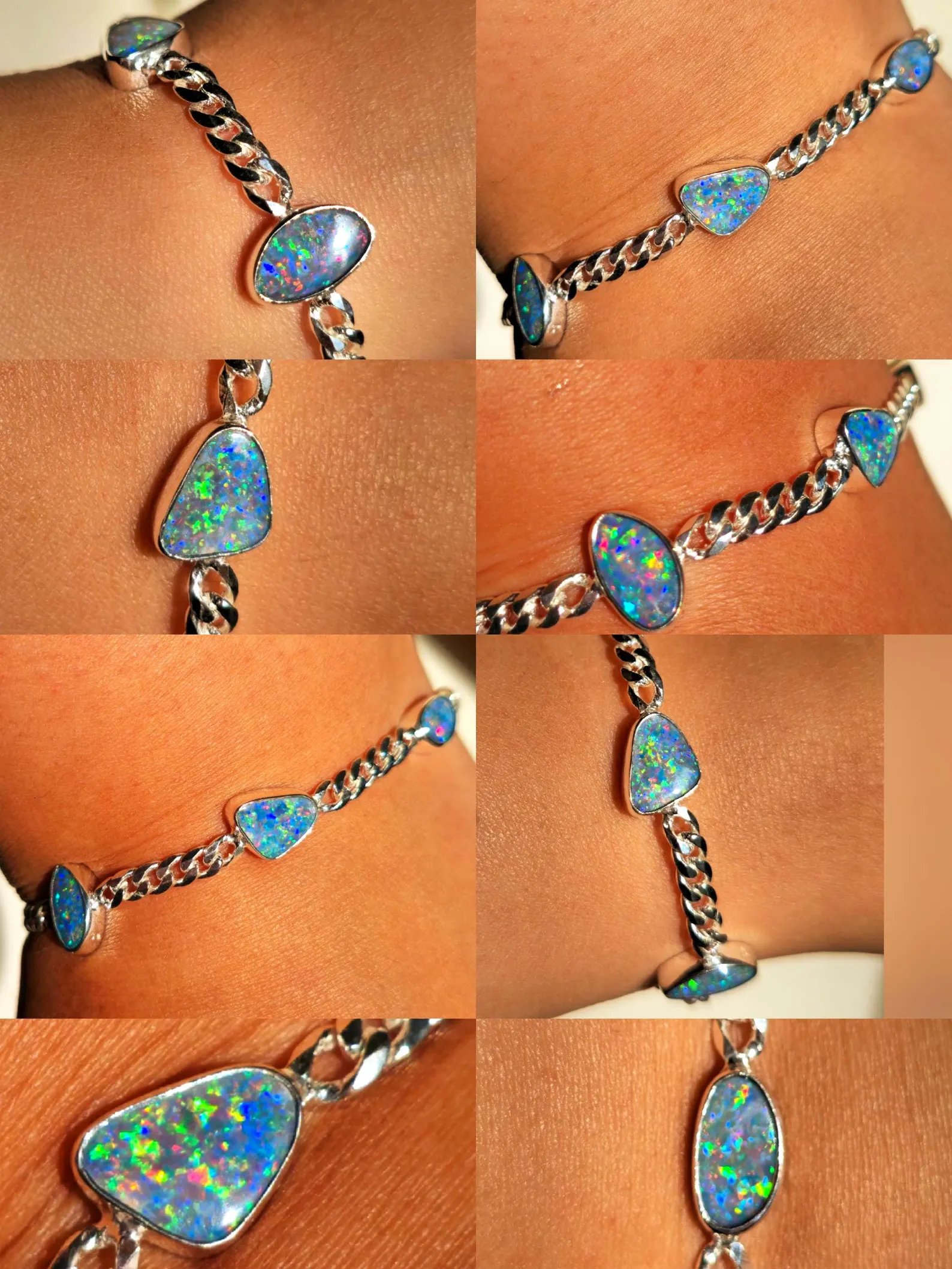 Australian Opal Bracelet 925 sterling silver Curb Chain -6 thumbnail 2