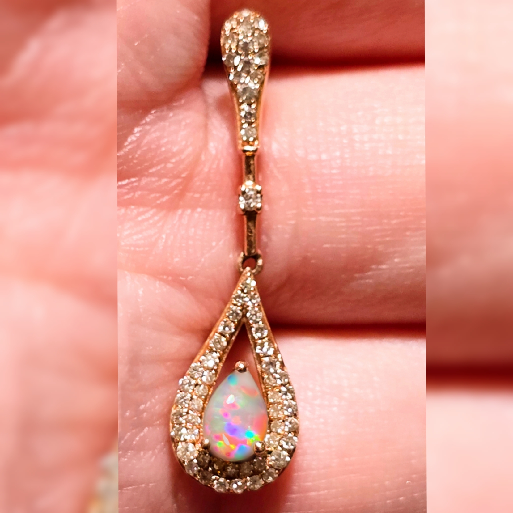 14k Rose Gold Australian Opal & Diamond Dangle Earrings