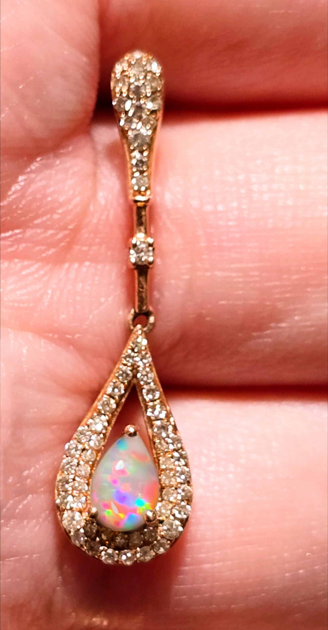 14k Rose Gold Australian Opal & Diamond Dangle Earrings thumbnail 3