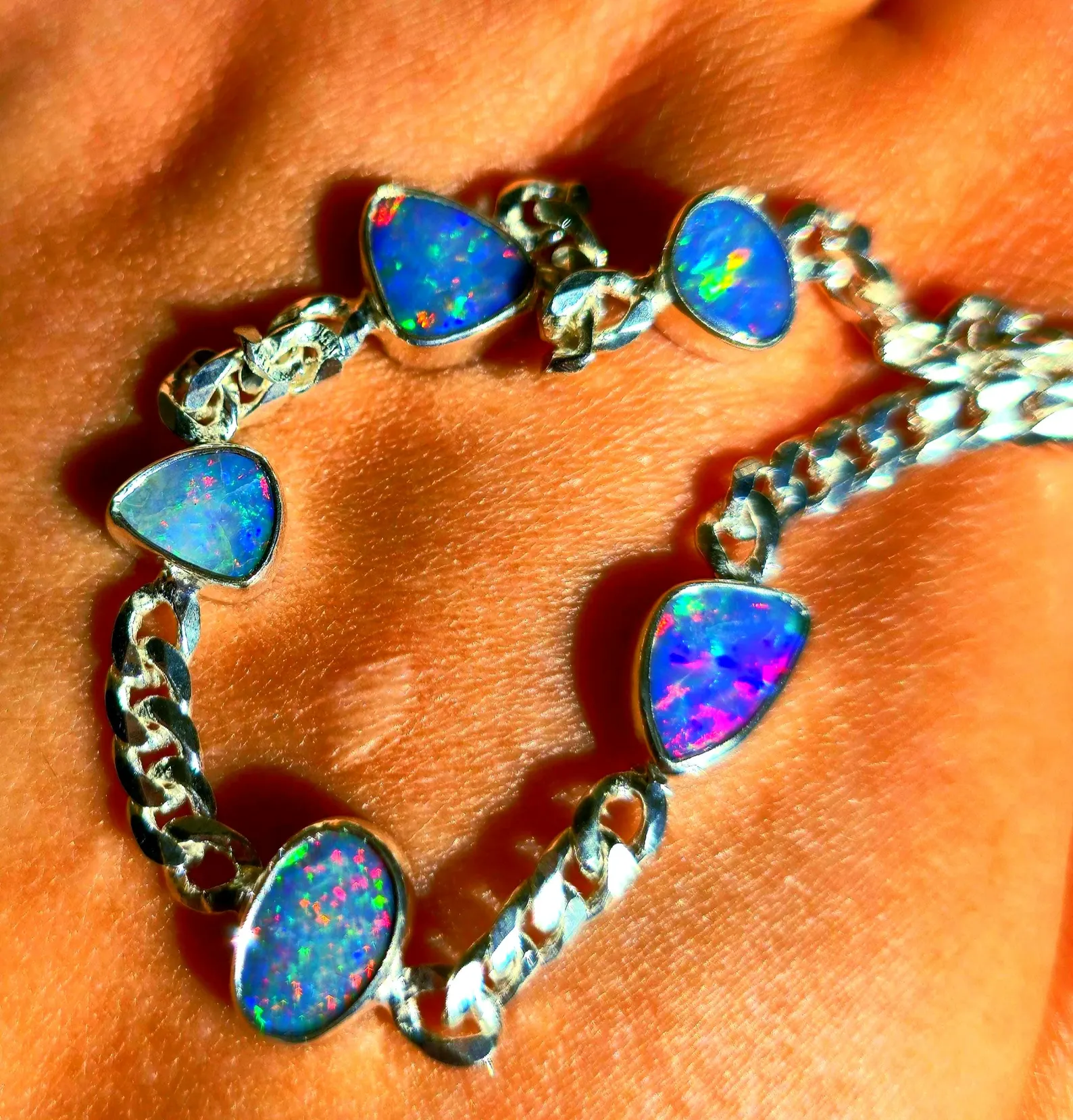 Australian Opal Bracelet 925 sterling silver Curb Chain 4