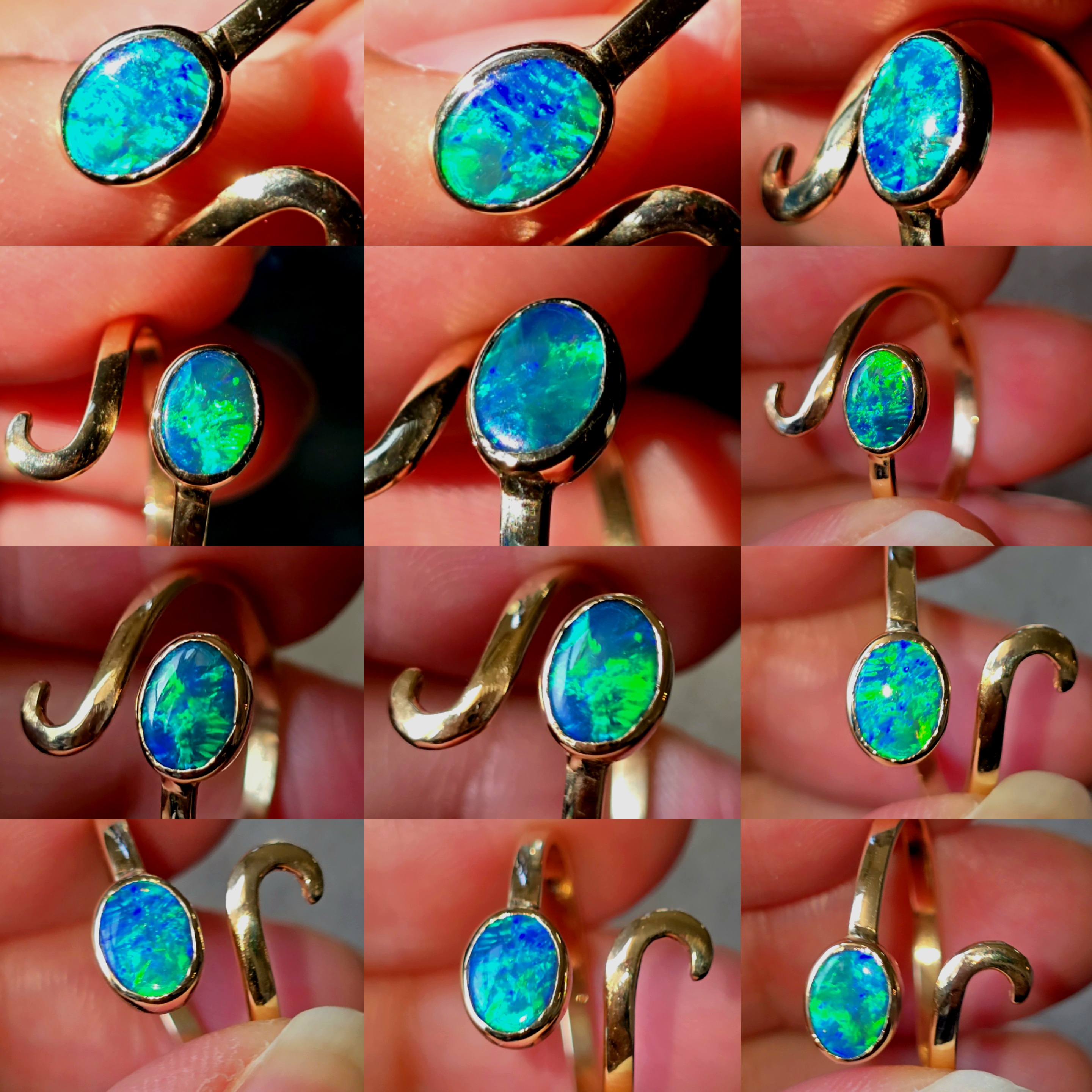 MIRACLE - NEON Solid 10k Gold Natural Australian Black Opal Snake Ring thumbnail 7