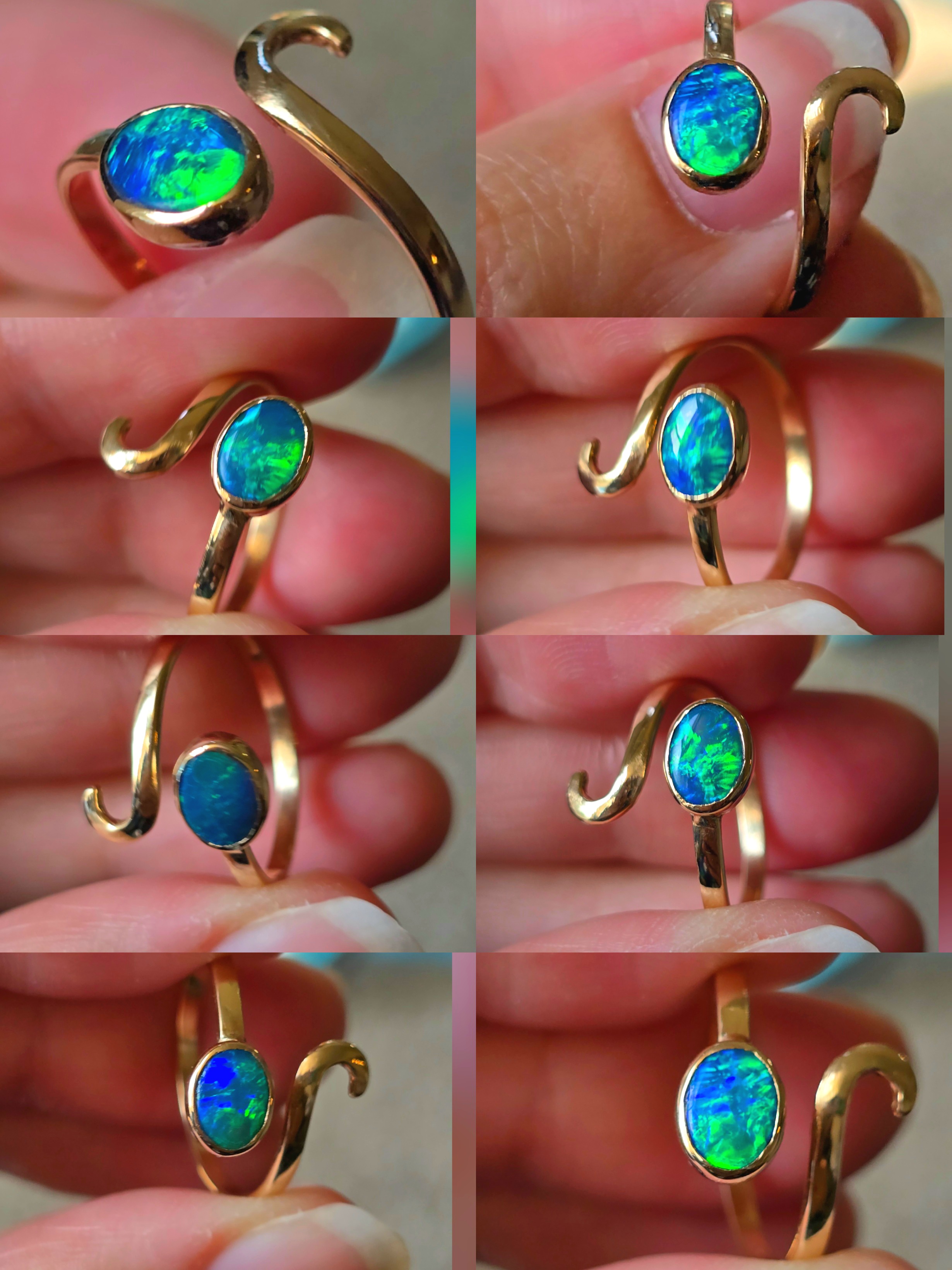 MIRACLE - NEON Solid 10k Gold Natural Australian Black Opal Snake Ring thumbnail 11