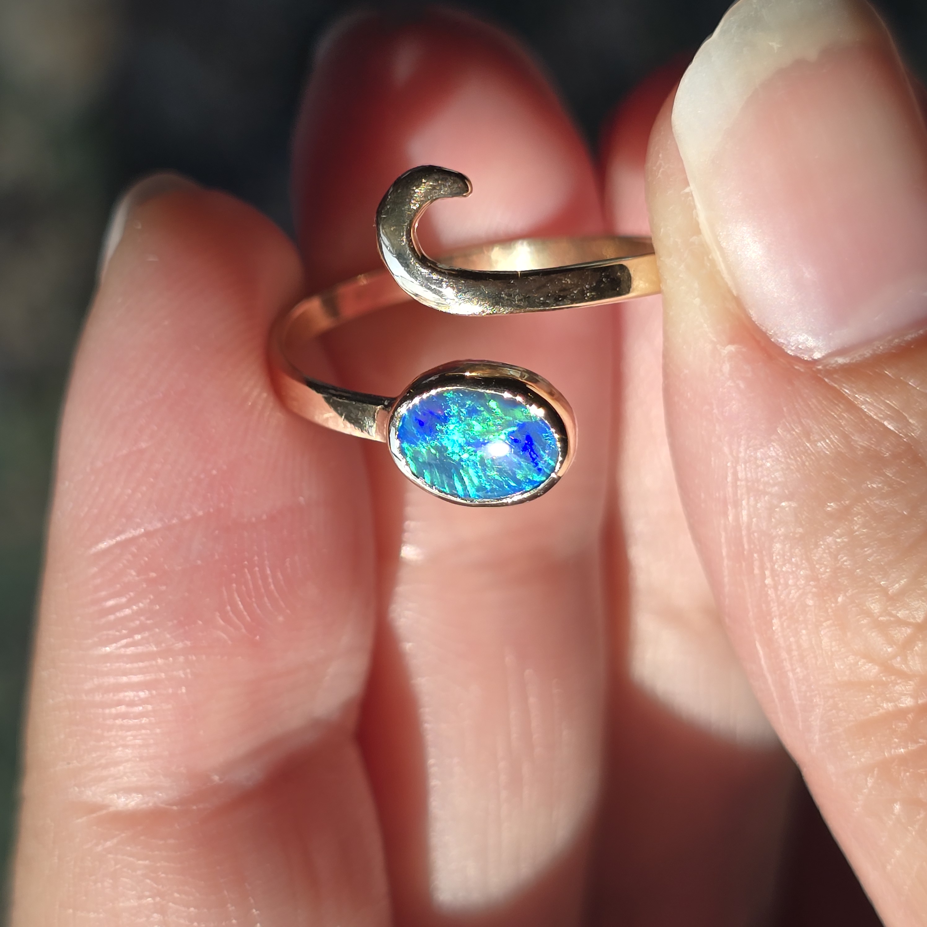 MIRACLE - NEON Solid 10k Gold Natural Australian Black Opal Snake Ring thumbnail 20