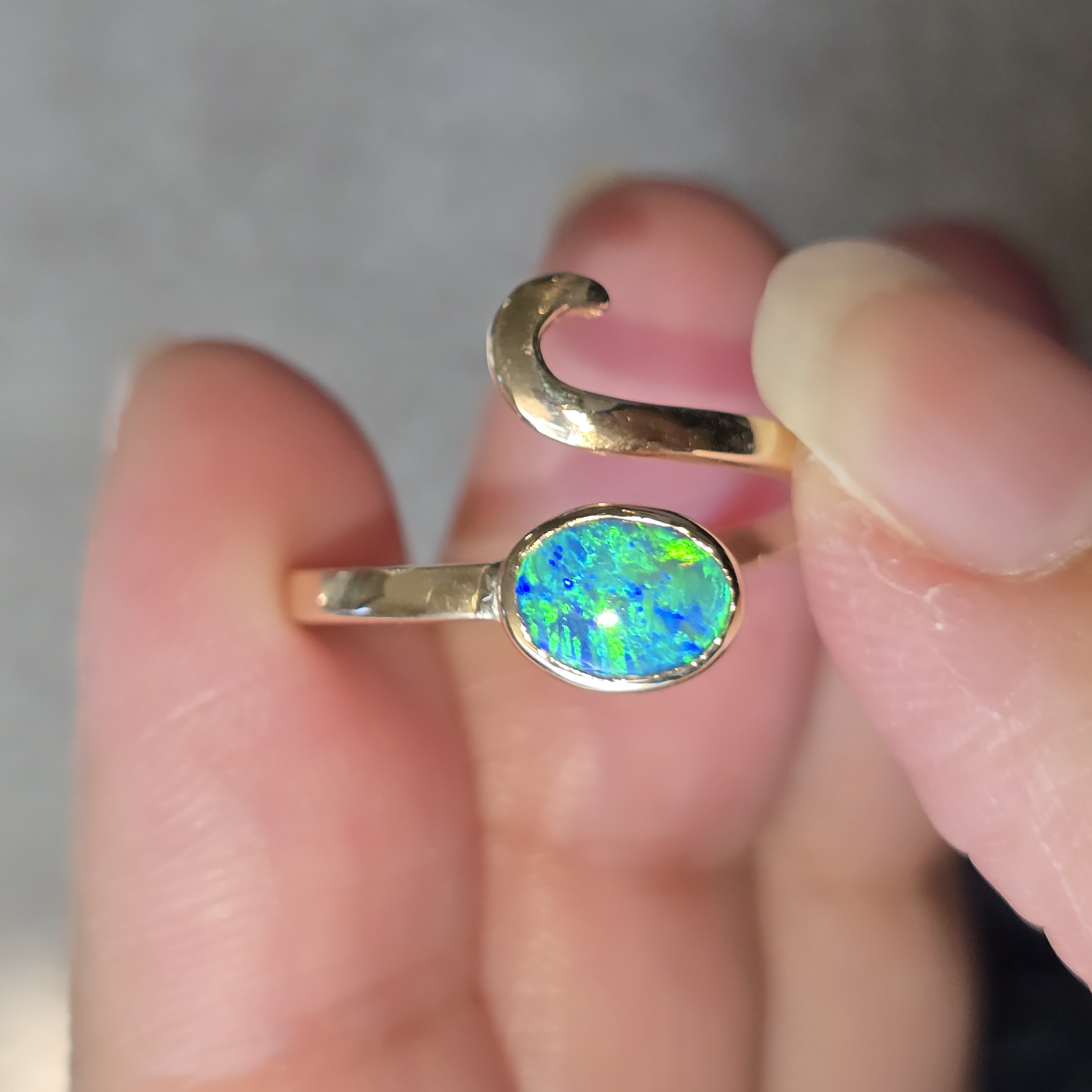 MIRACLE - NEON Solid 10k Gold Natural Australian Black Opal Snake Ring thumbnail 21