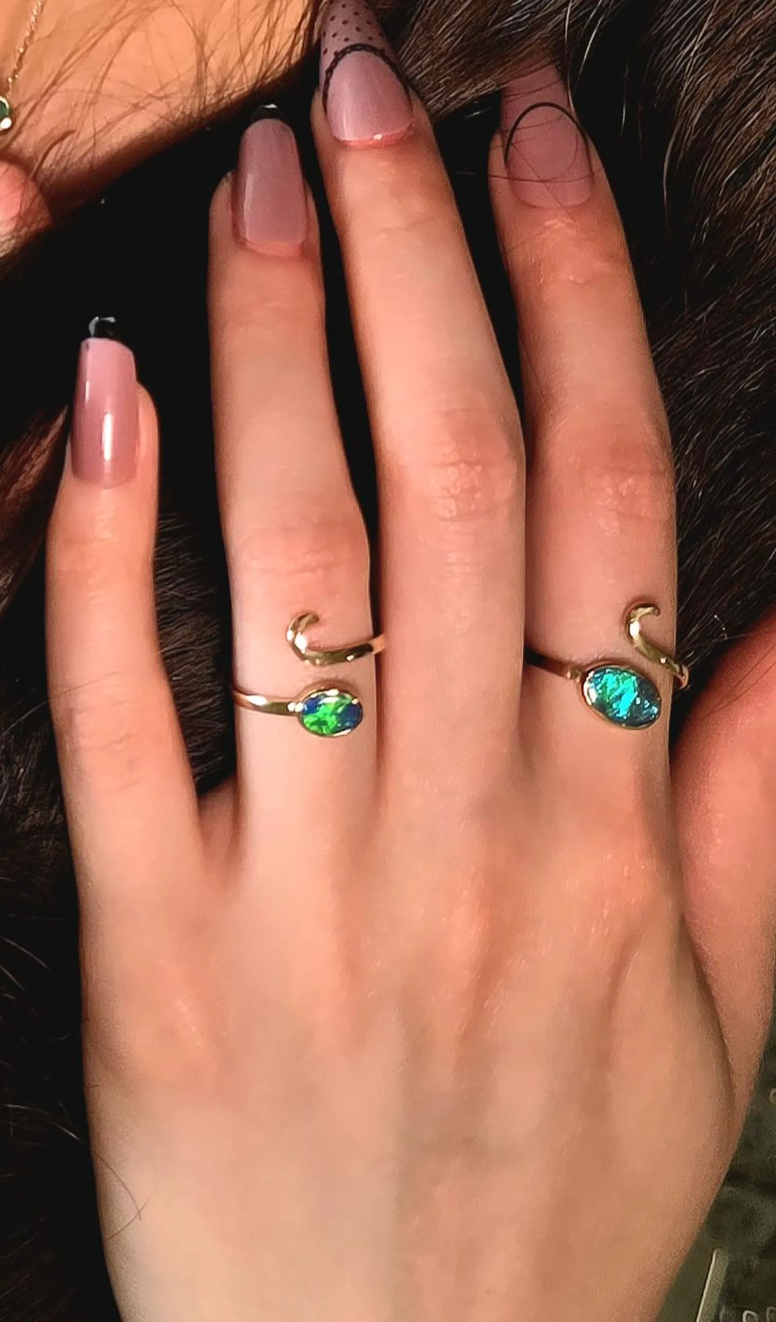 MIRACLE - NEON Solid 10k Gold Natural Australian Black Opal Snake Ring thumbnail 15
