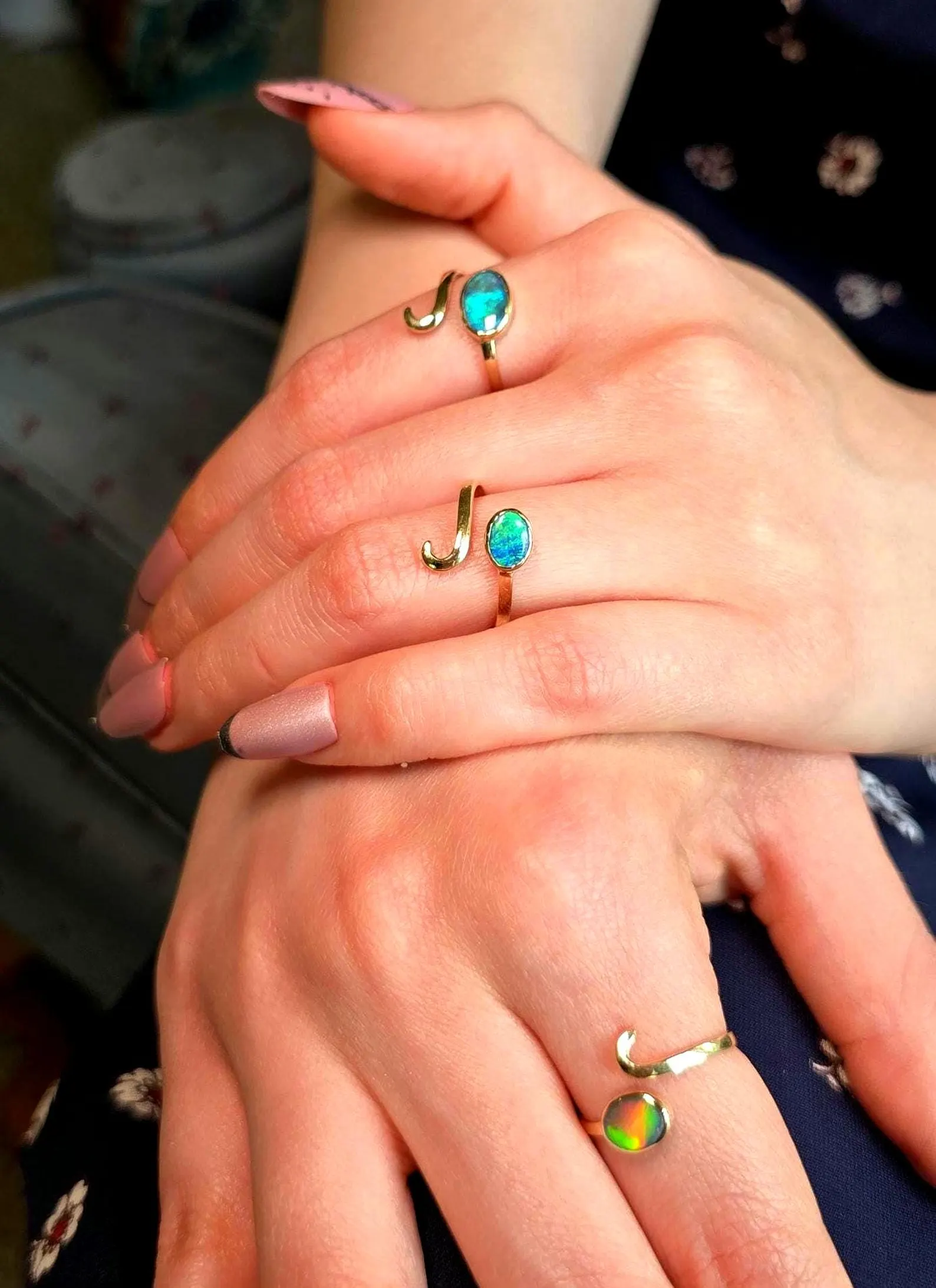 MIRACLE - NEON Solid 10k Gold Natural Australian Black Opal Snake Ring thumbnail 12
