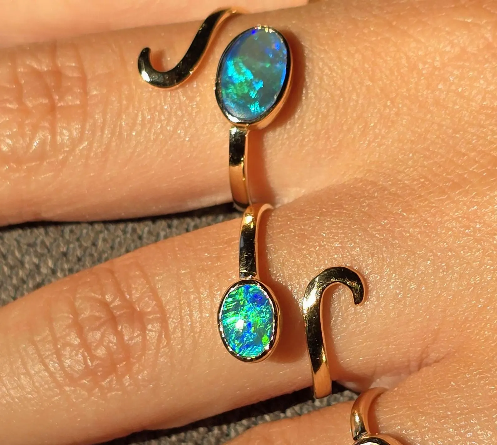 MIRACLE - NEON Solid 10k Gold Natural Australian Black Opal Snake Ring thumbnail 17