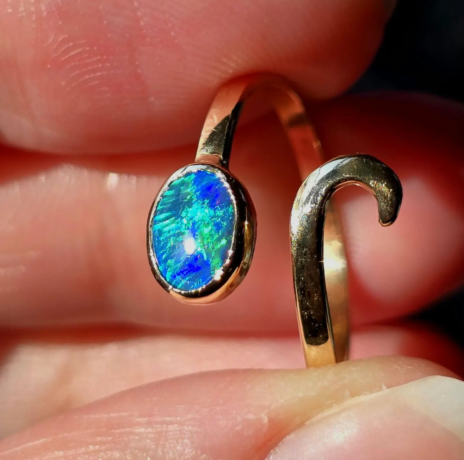 MIRACLE - NEON Solid 10k Gold Natural Australian Black Opal Snake Ring thumbnail 22