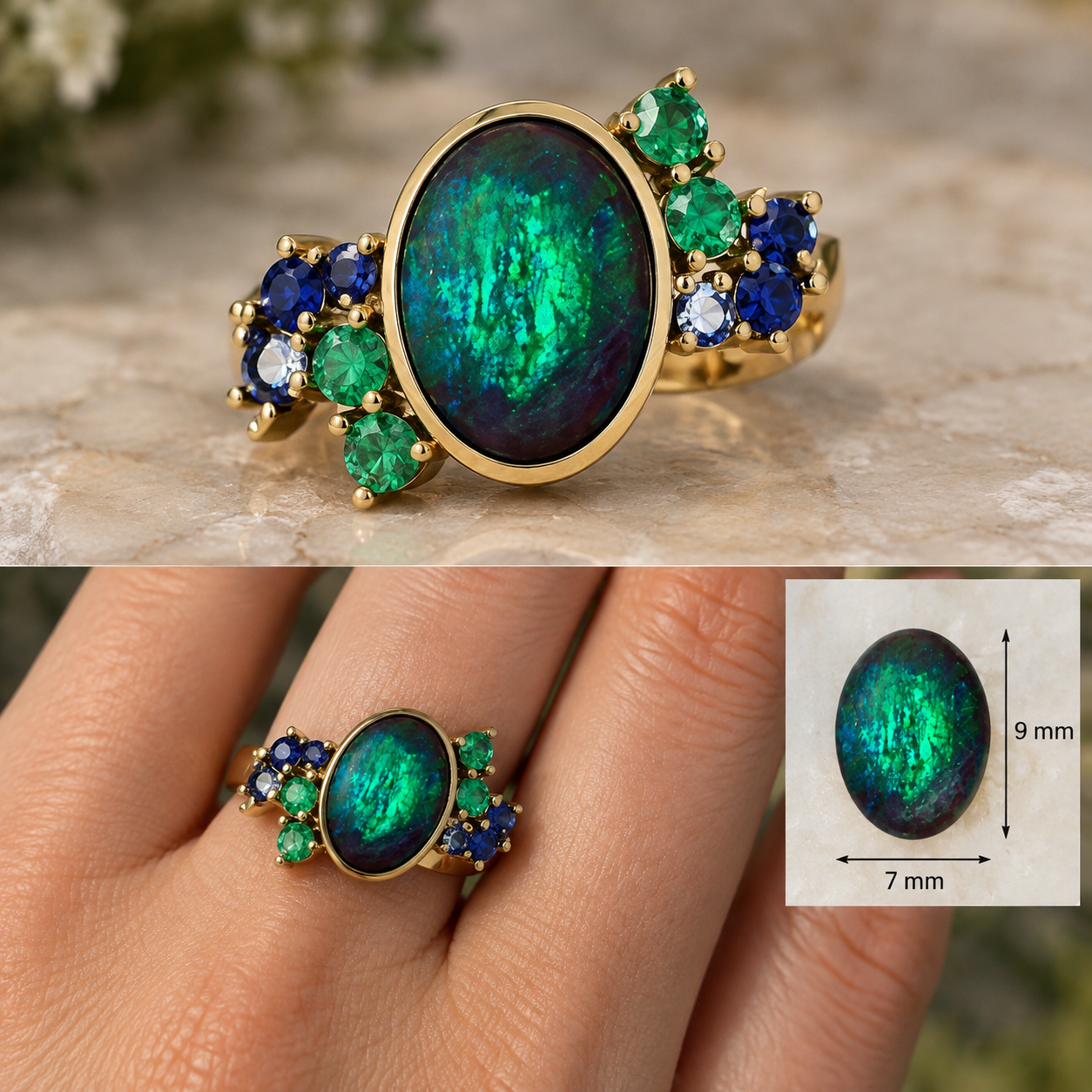 Moody black knight  - Render CUSTOM Natural Australian Black Opal Ring - Copy thumbnail 2