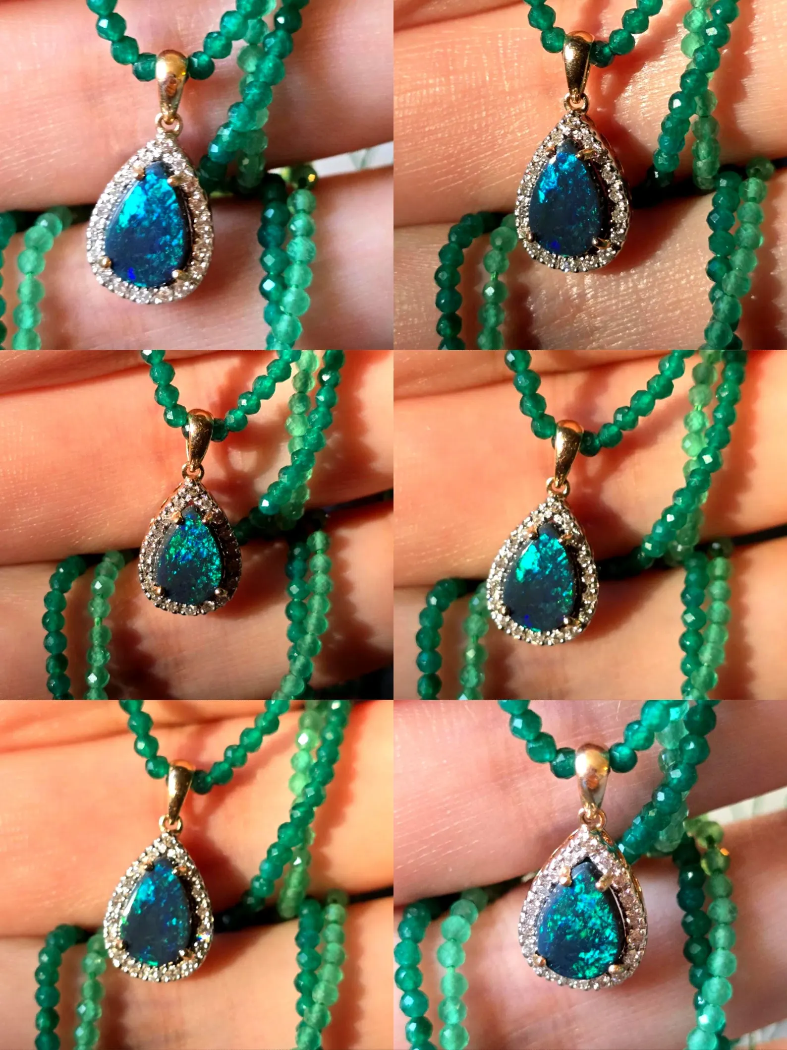 Solid 14k Rose Gold Natural Australian Black Opal Necklace, Solid BLACK OPAL thumbnail 4