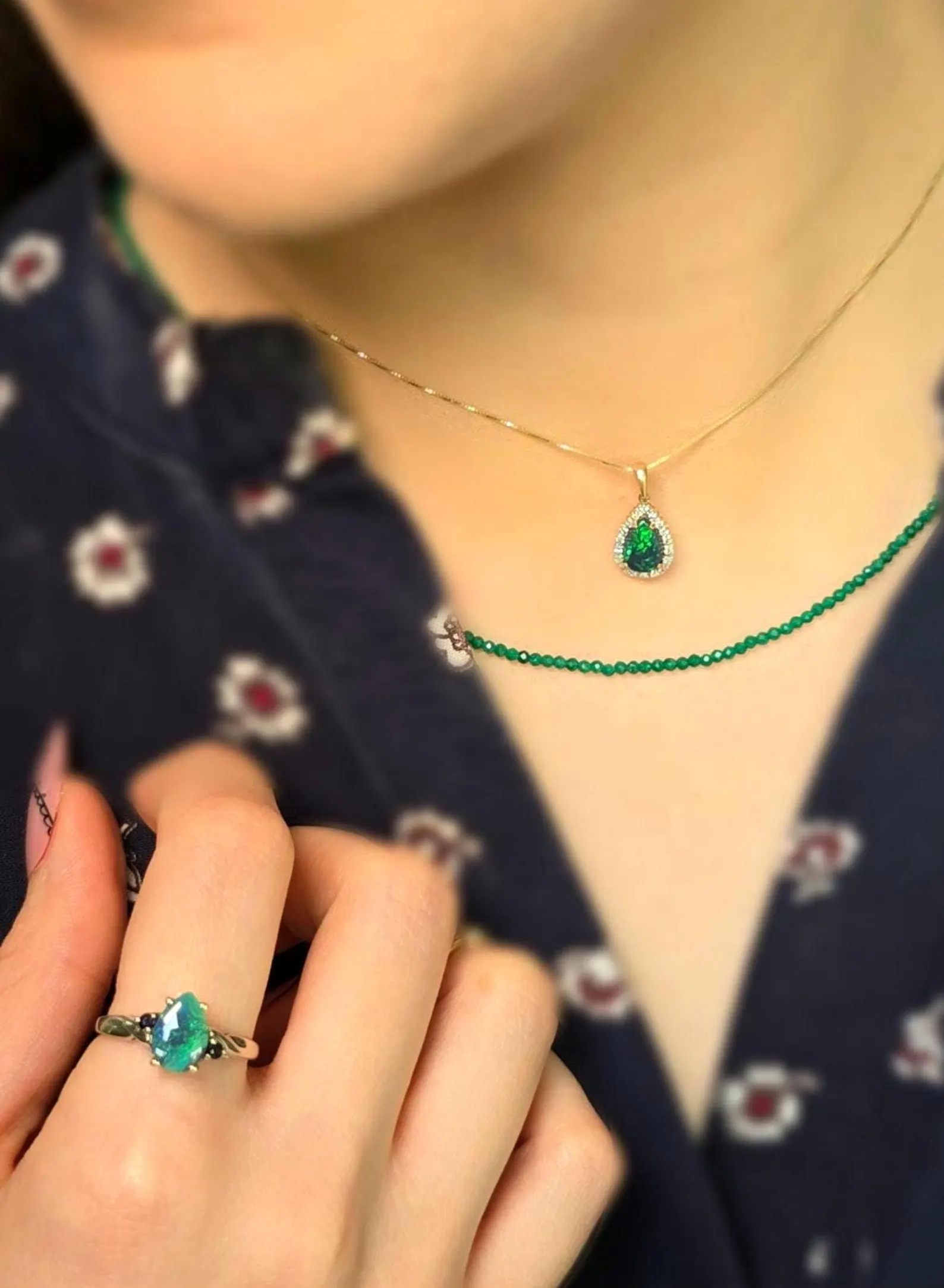 Solid 14k Rose Gold Natural Australian Black Opal Necklace, Solid BLACK OPAL thumbnail 5