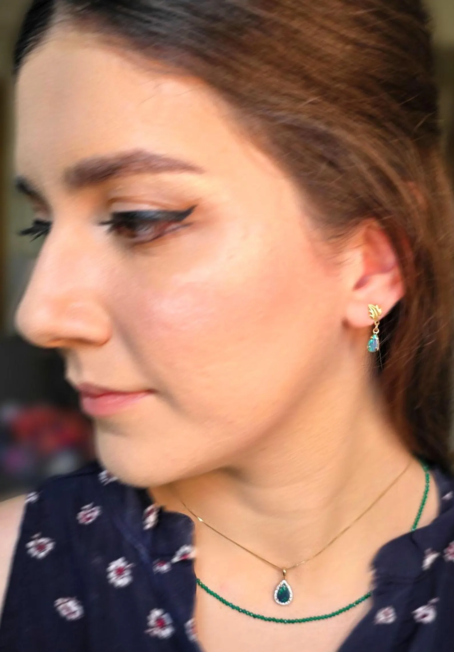 Solid 14k Rose Gold Natural Australian Black Opal Necklace, Solid BLACK OPAL thumbnail 10
