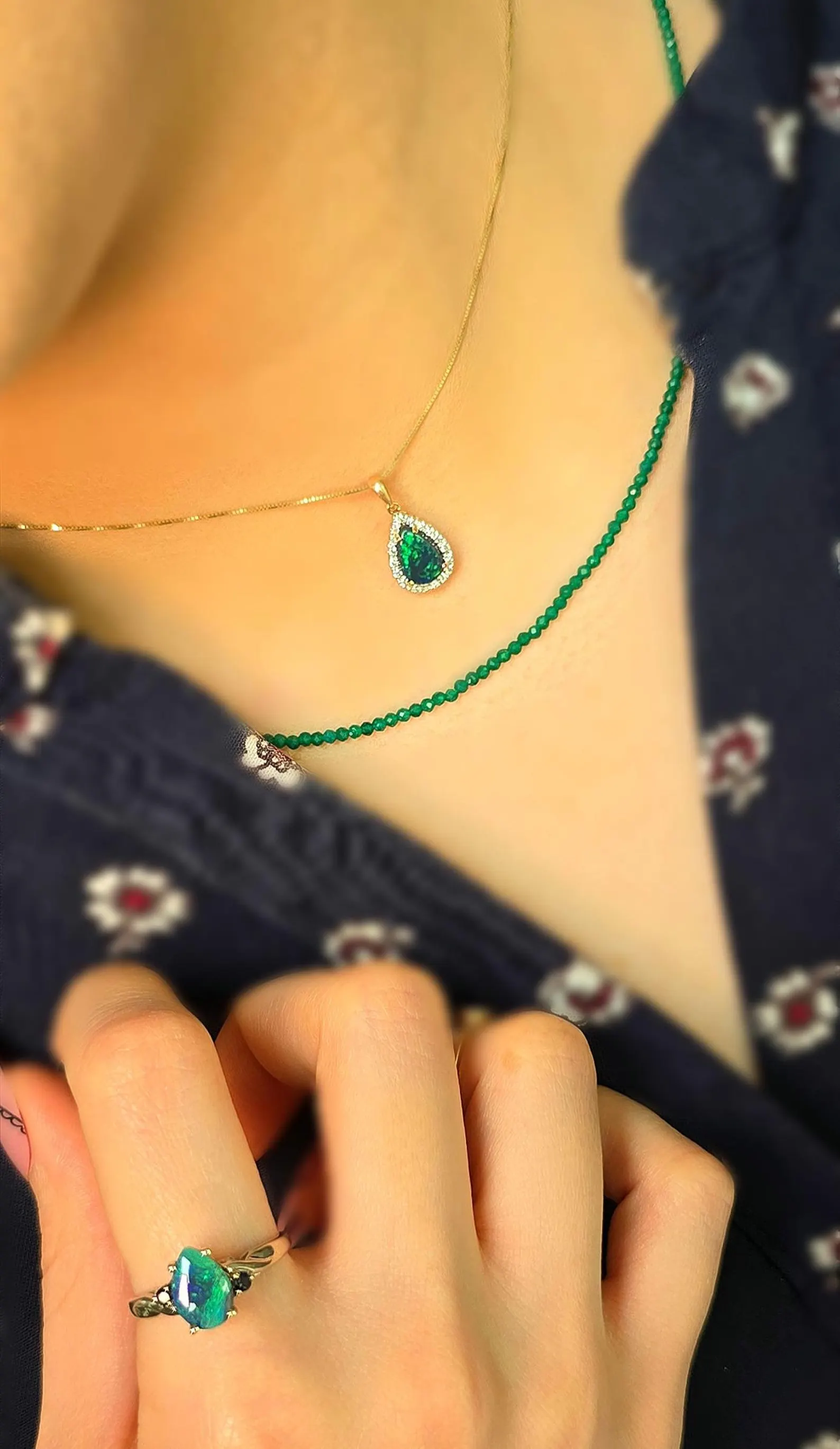 Solid 14k Rose Gold Natural Australian Black Opal Necklace, Solid BLACK OPAL thumbnail 13