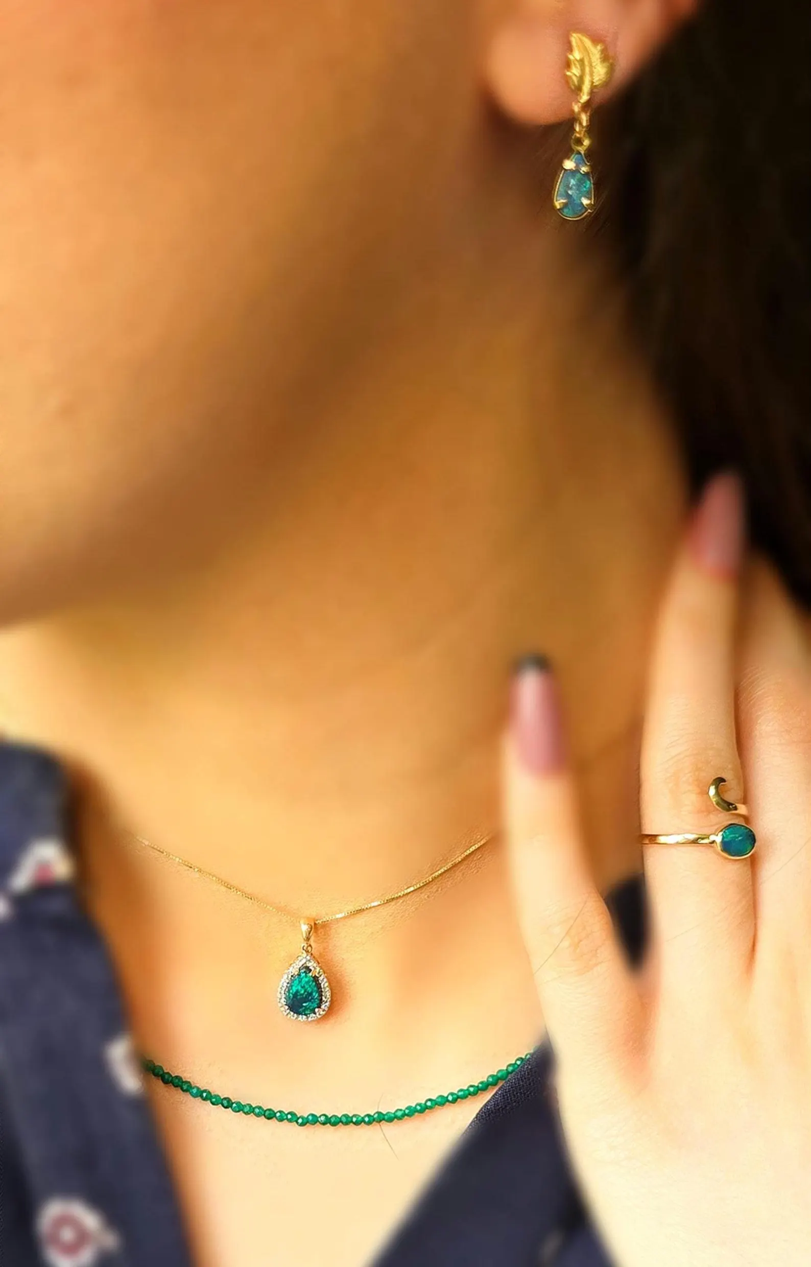 Solid 14k Rose Gold Natural Australian Black Opal Necklace, Solid BLACK OPAL thumbnail 15