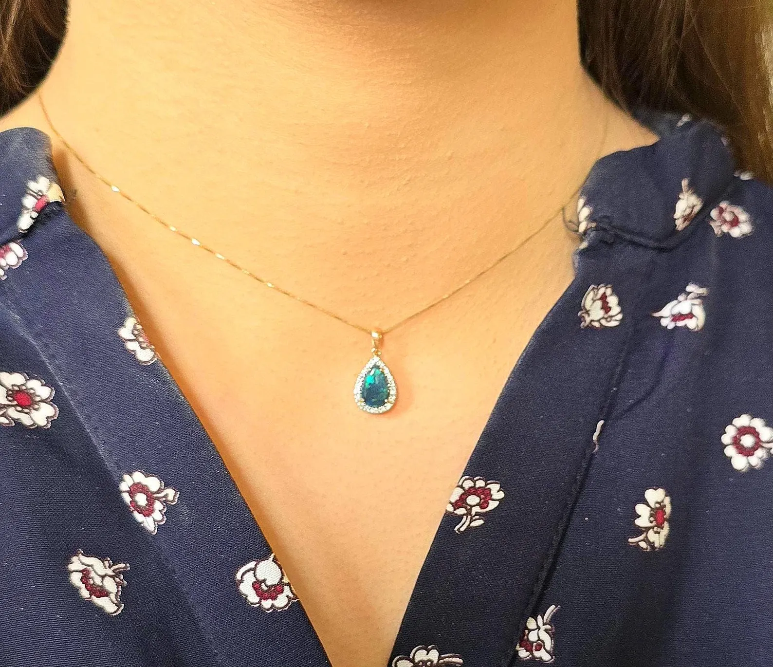 Solid 14k Rose Gold Natural Australian Black Opal Necklace, Solid BLACK OPAL thumbnail 16