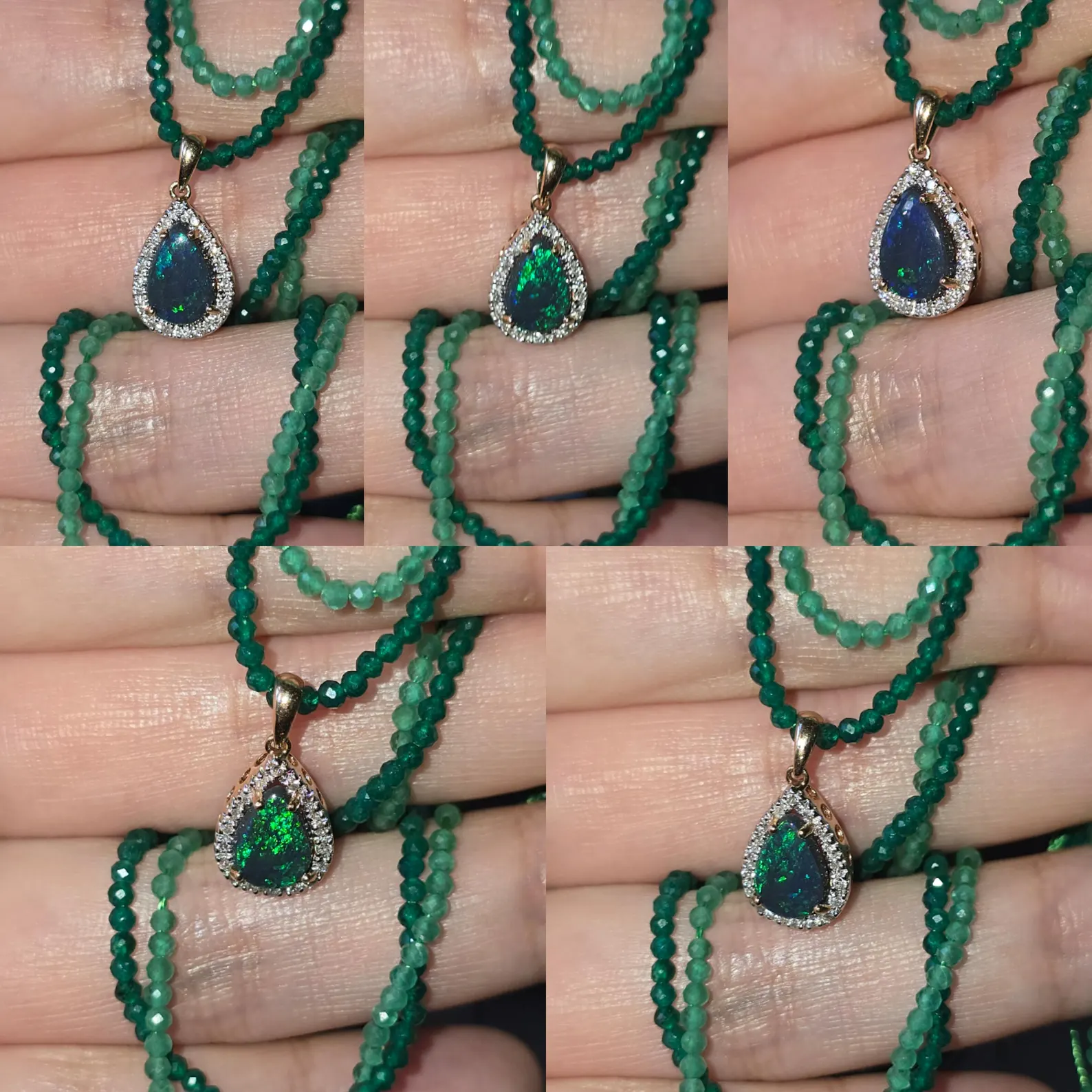 Solid 14k Rose Gold Natural Australian Black Opal Necklace, Solid BLACK OPAL thumbnail 17