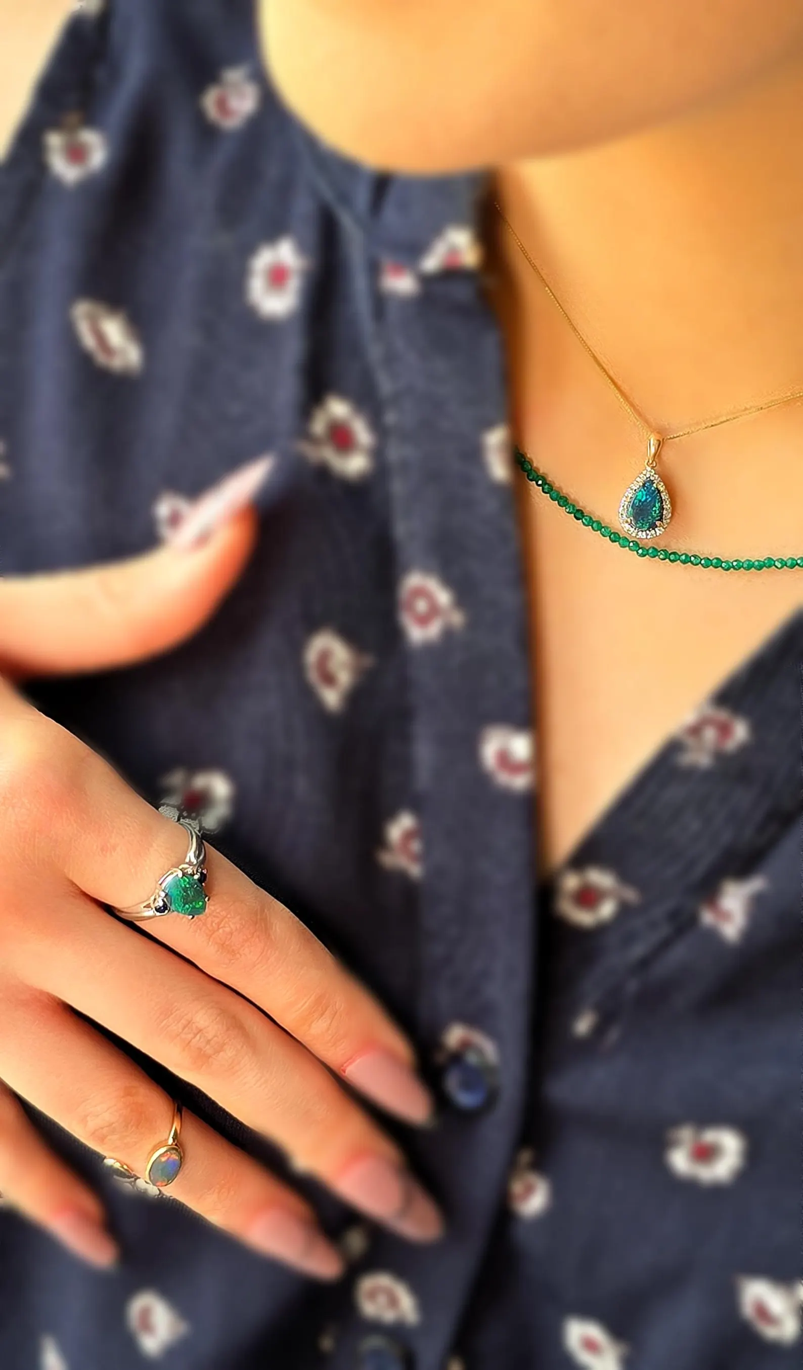 Solid 14k Rose Gold Natural Australian Black Opal Necklace, Solid BLACK OPAL thumbnail 19