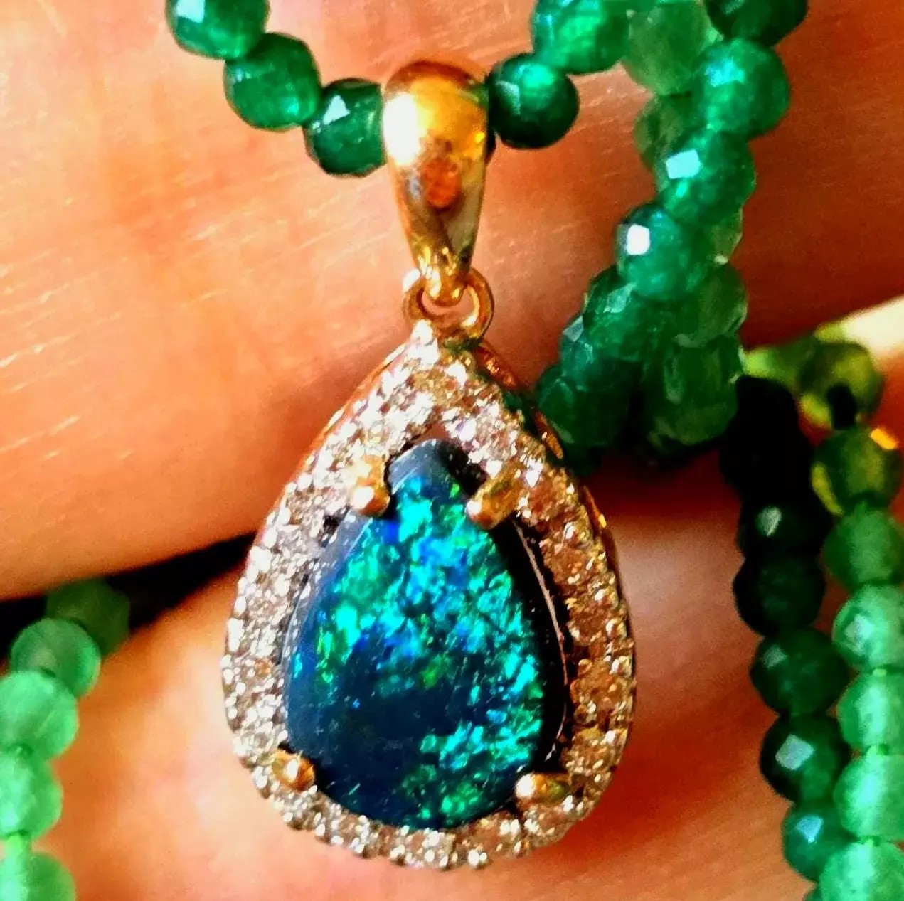 Solid 14k Rose Gold Natural Australian Black Opal Necklace, Solid BLACK OPAL