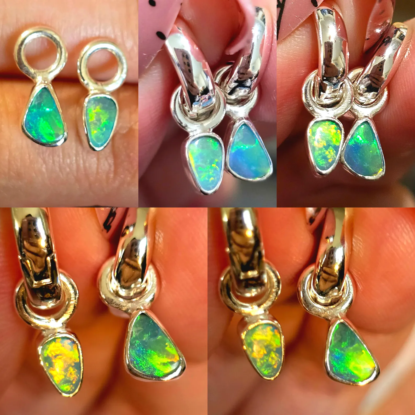 Natural Australian Opal Hoops 925 sterling silver 6 thumbnail 5