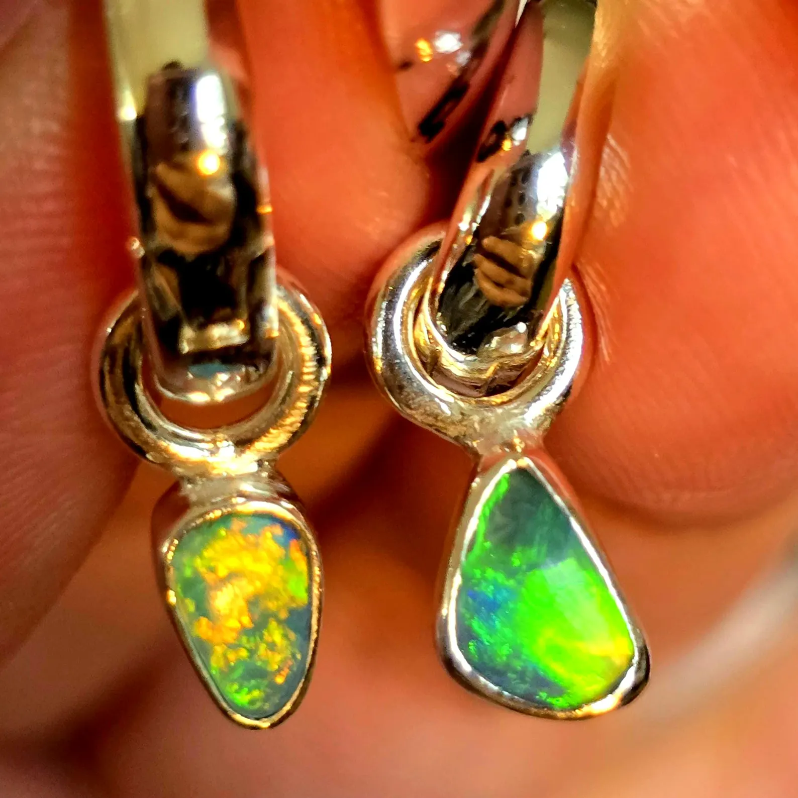 Natural Australian Opal Hoops 925 sterling silver 6 thumbnail 8