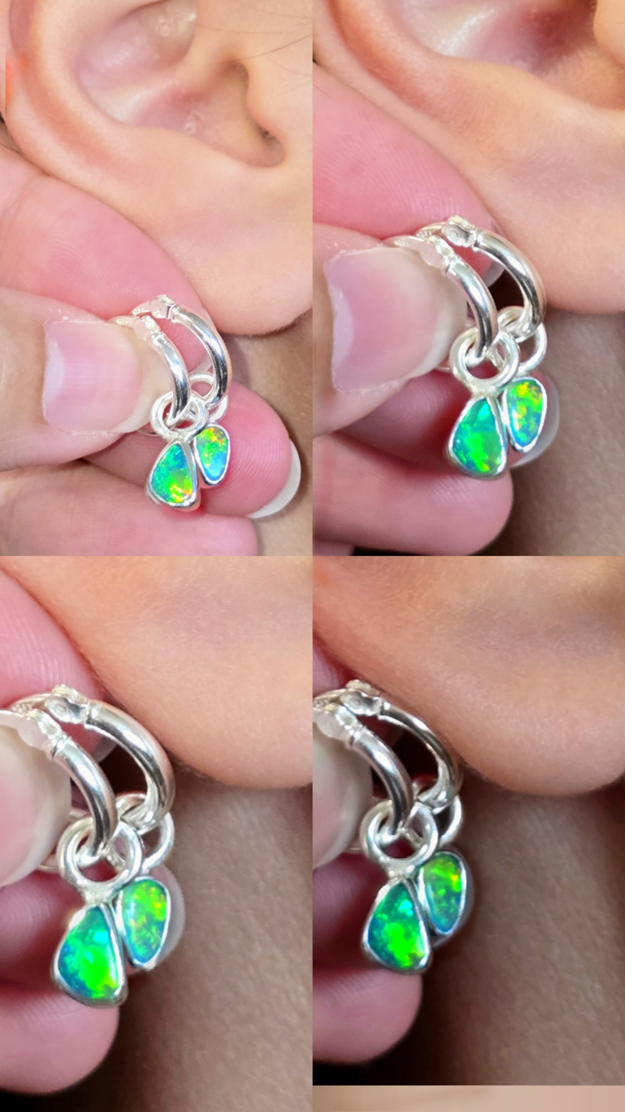 Natural Australian Opal Hoops 925 sterling silver 6 thumbnail 3