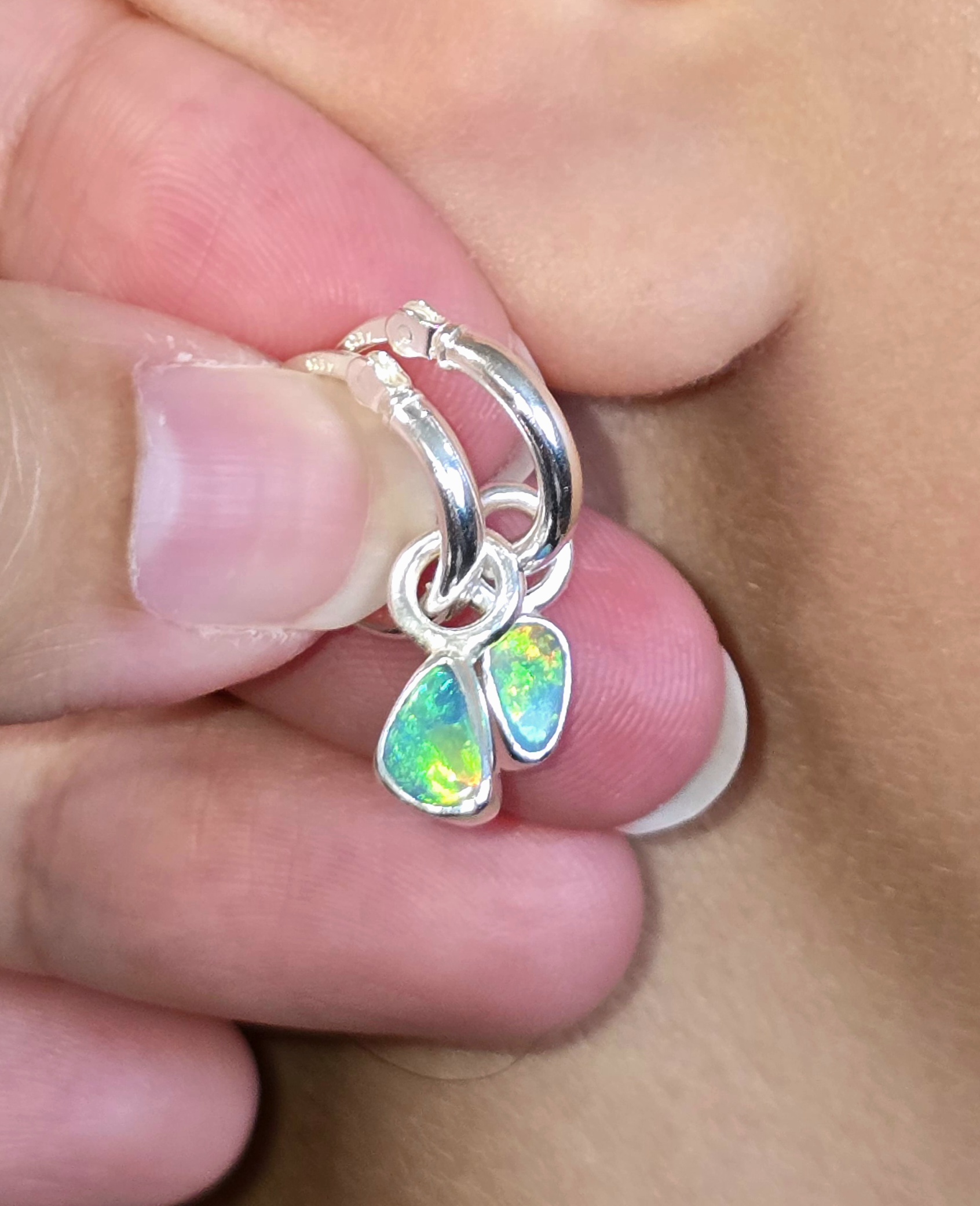 Natural Australian Opal Hoops 925 sterling silver 6 thumbnail 4