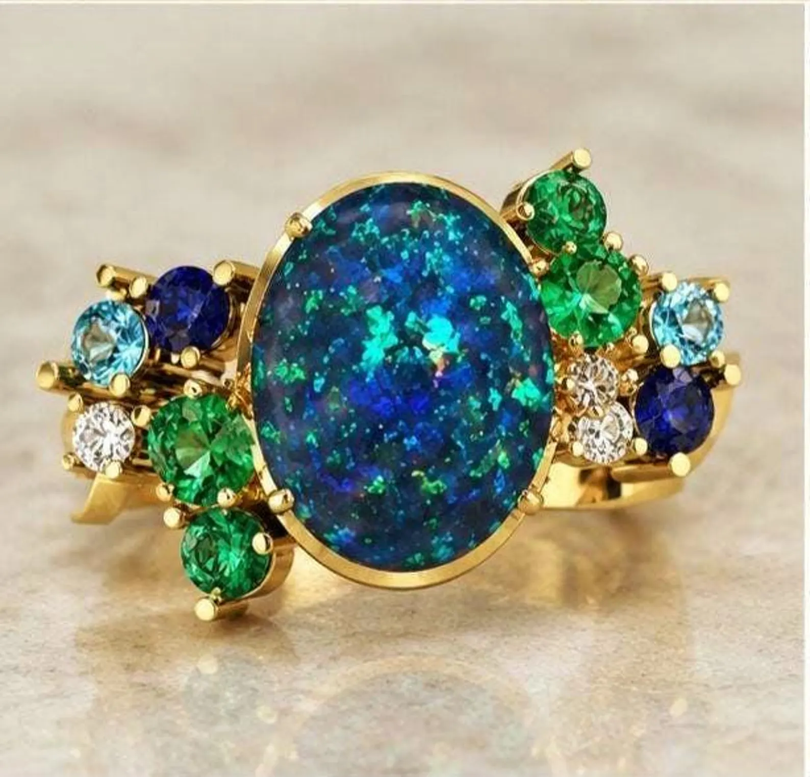 Starry night sky - CUSTOM Natural Australian Black Opal Ring thumbnail 7