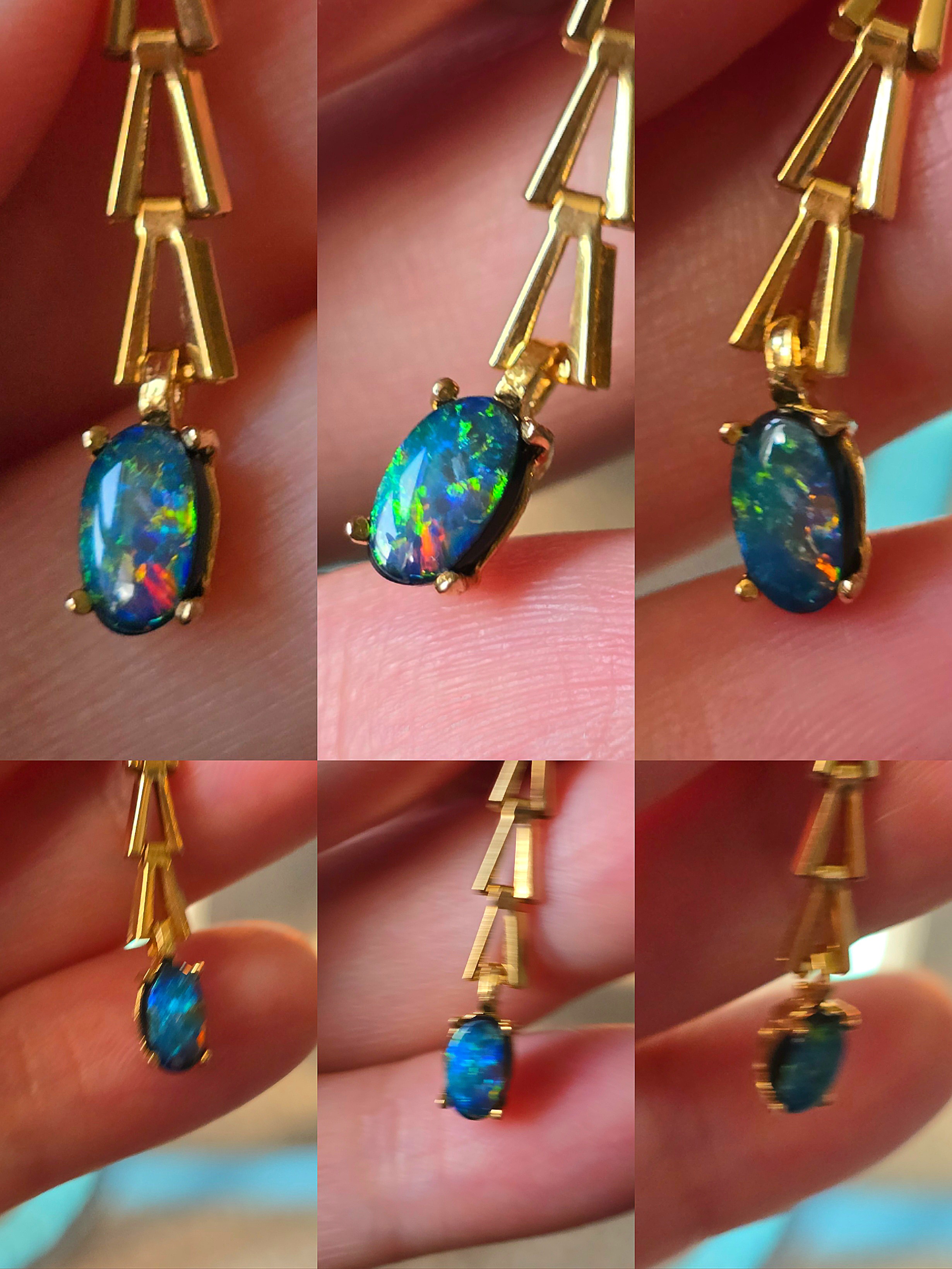 GREYBAE - NEON Solid 10k Gold Natural Australian Opal Doublet, Chevron link - Copy thumbnail 9