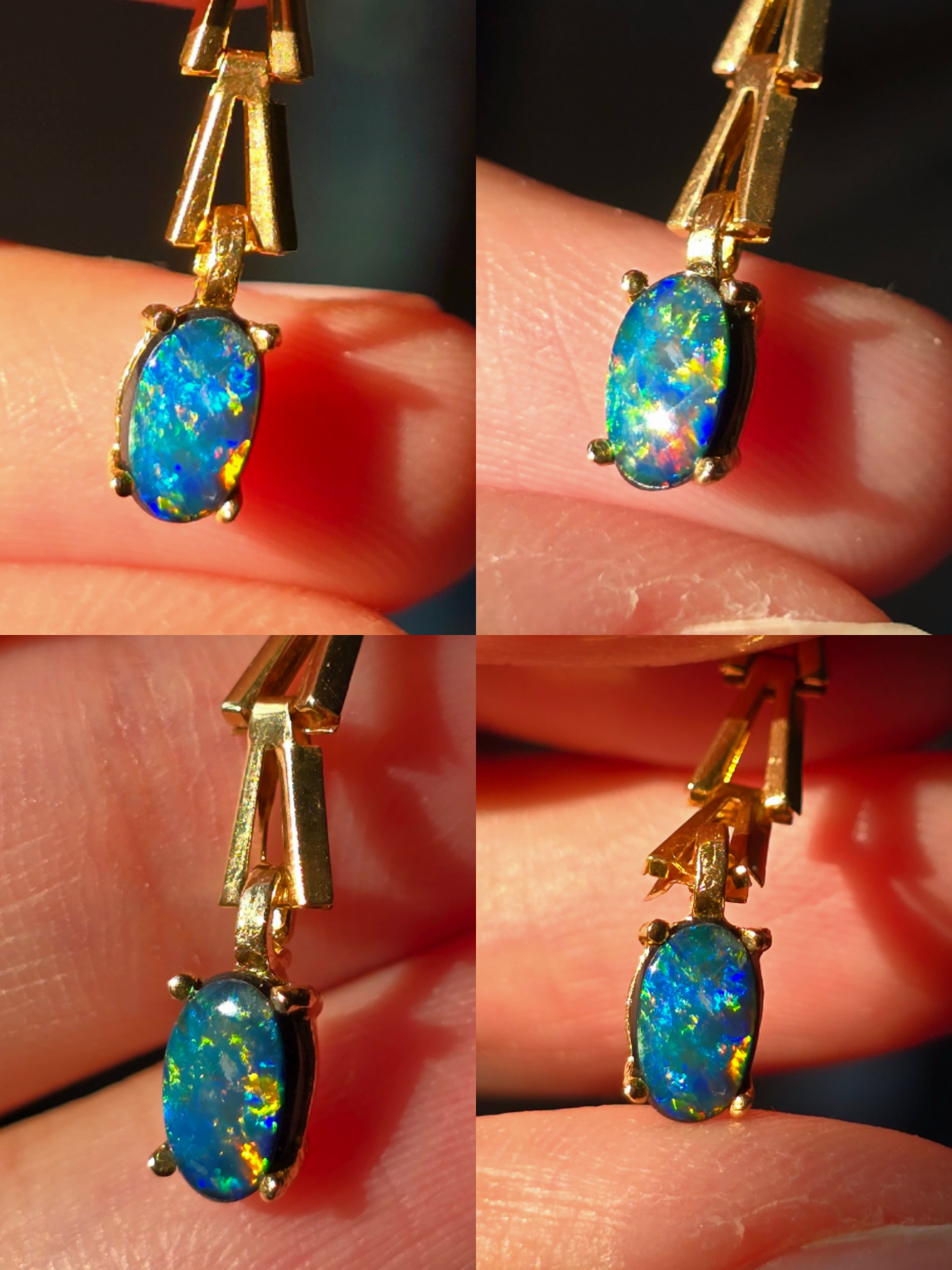 GREYBAE - NEON Solid 10k Gold Natural Australian Opal Doublet, Chevron link - Copy thumbnail 6