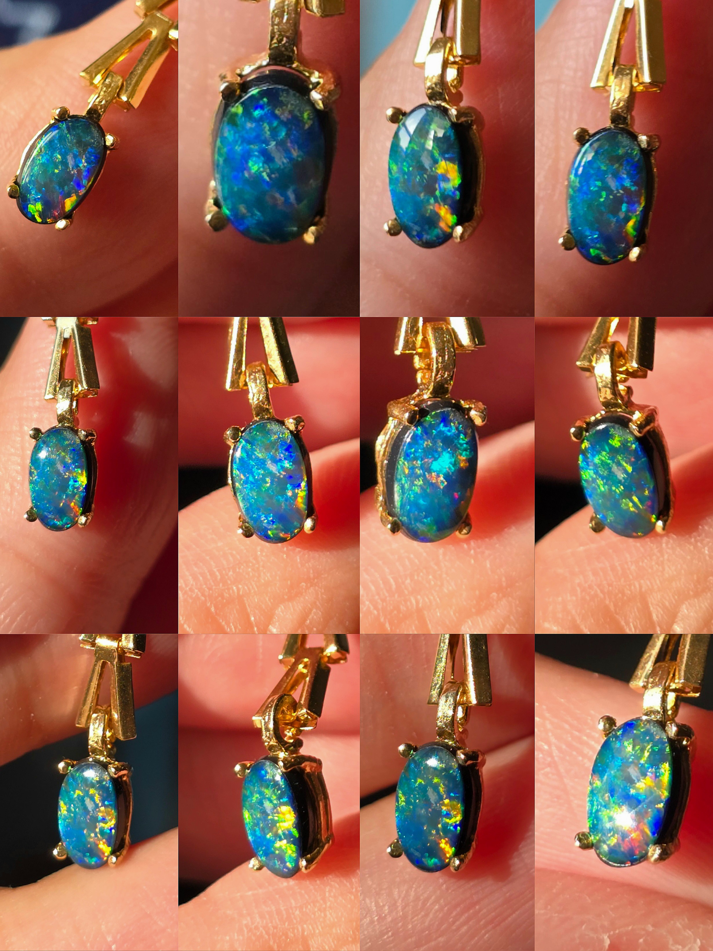 GREYBAE - NEON Solid 10k Gold Natural Australian Opal Doublet, Chevron link - Copy thumbnail 4