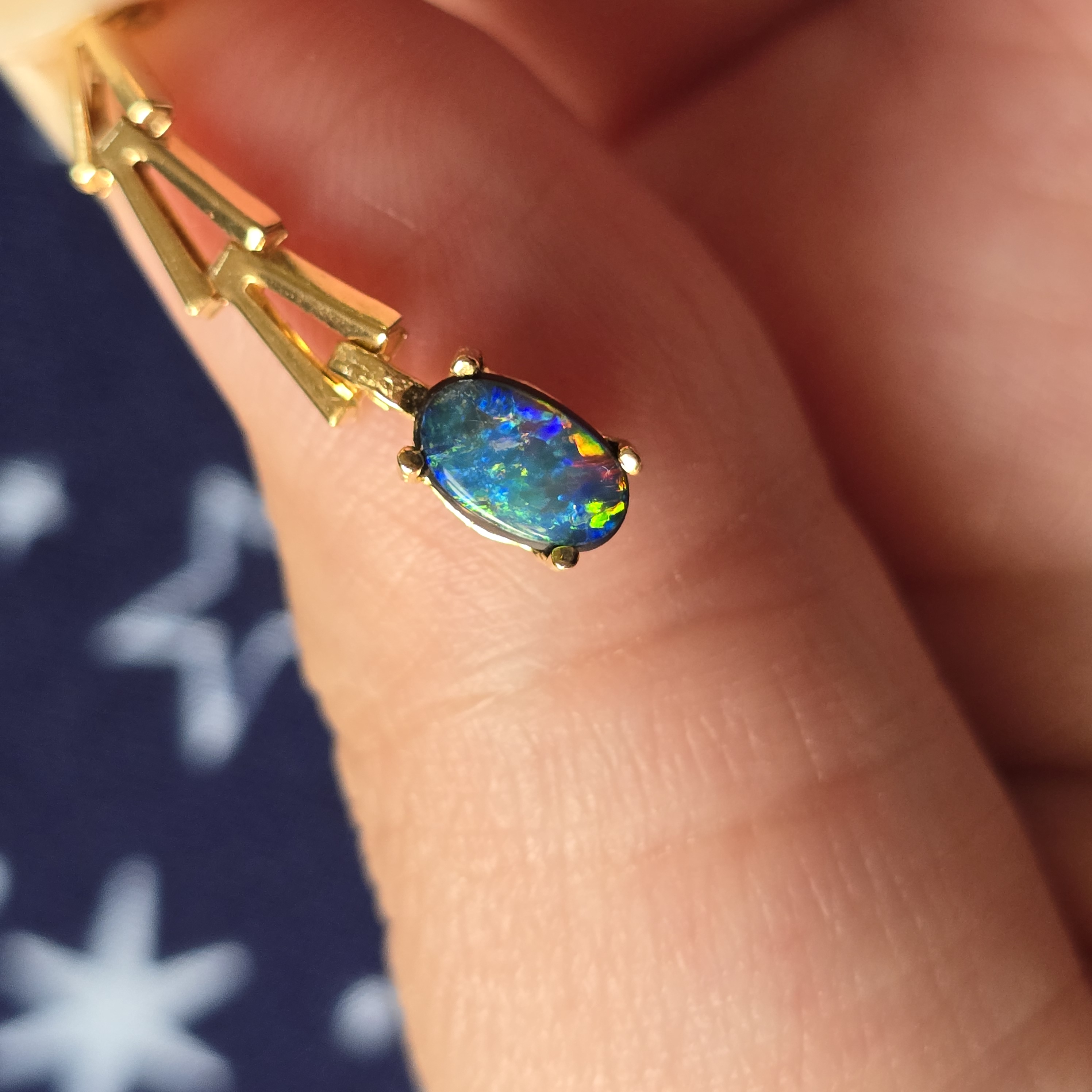 GREYBAE - NEON Solid 10k Gold Natural Australian Opal Doublet, Chevron link - Copy thumbnail 7