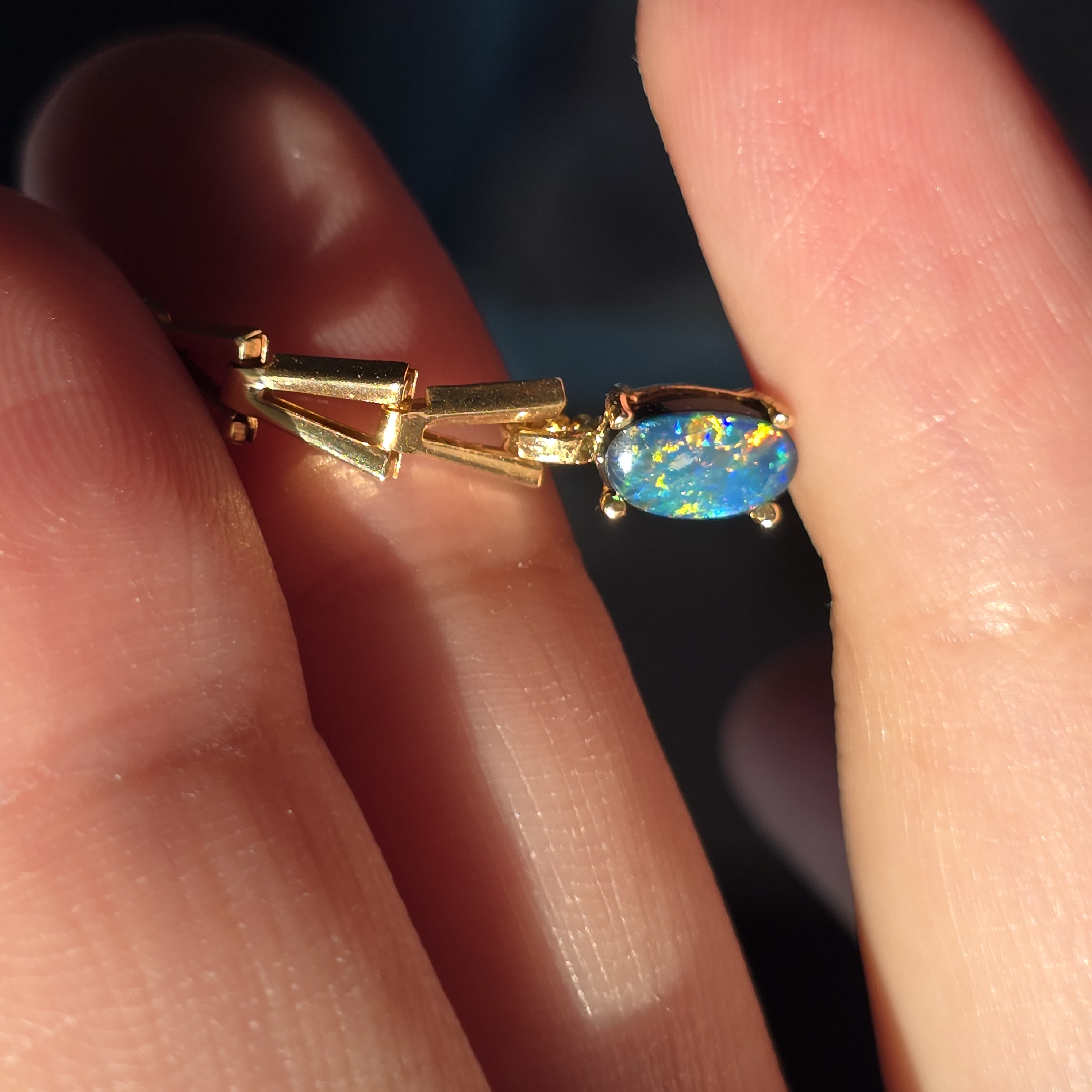 GREYBAE - NEON Solid 10k Gold Natural Australian Opal Doublet, Chevron link - Copy thumbnail 8