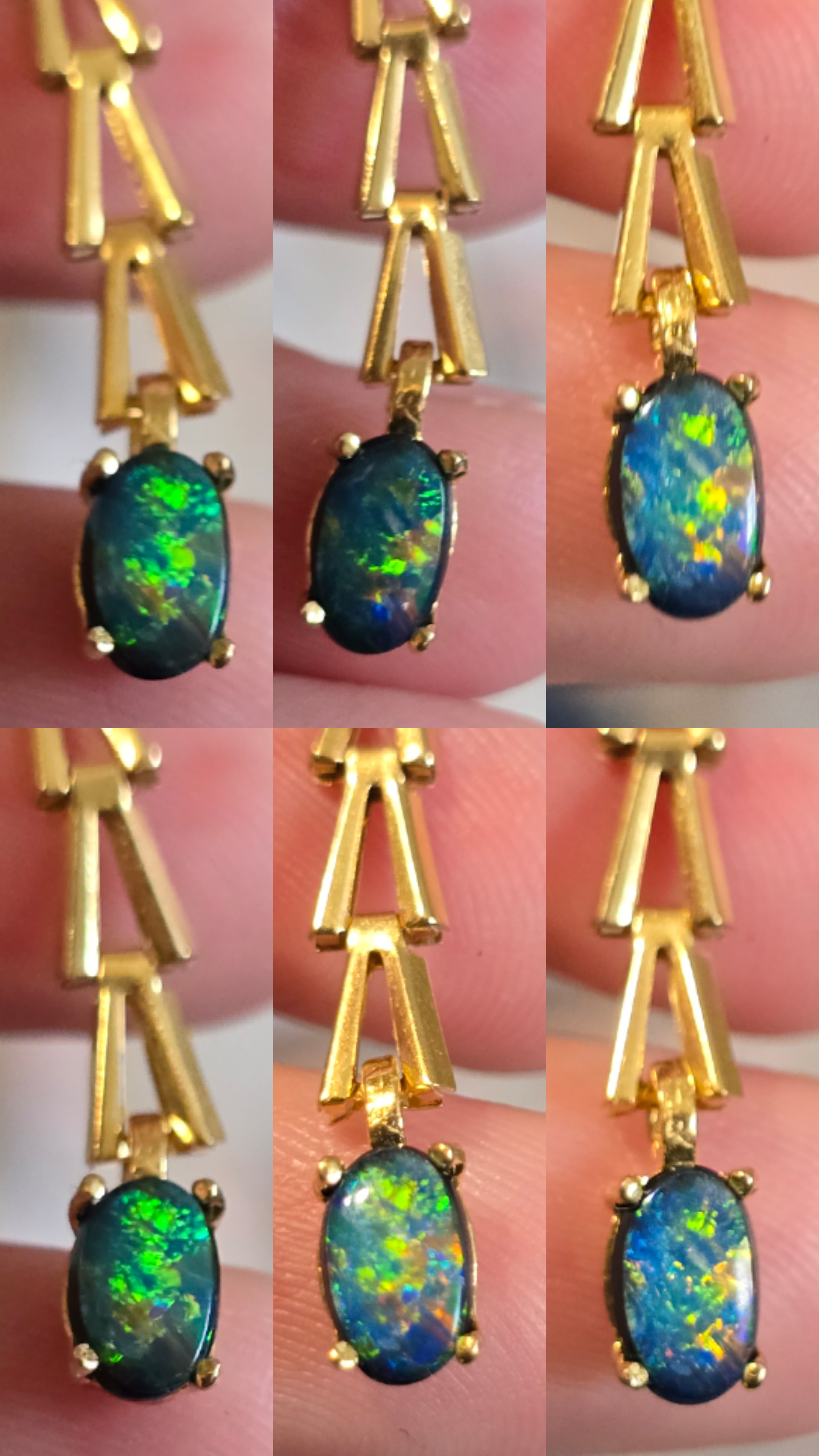 GREYBAE - NEON Solid 10k Gold Natural Australian Opal Doublet, Chevron link - Copy thumbnail 3