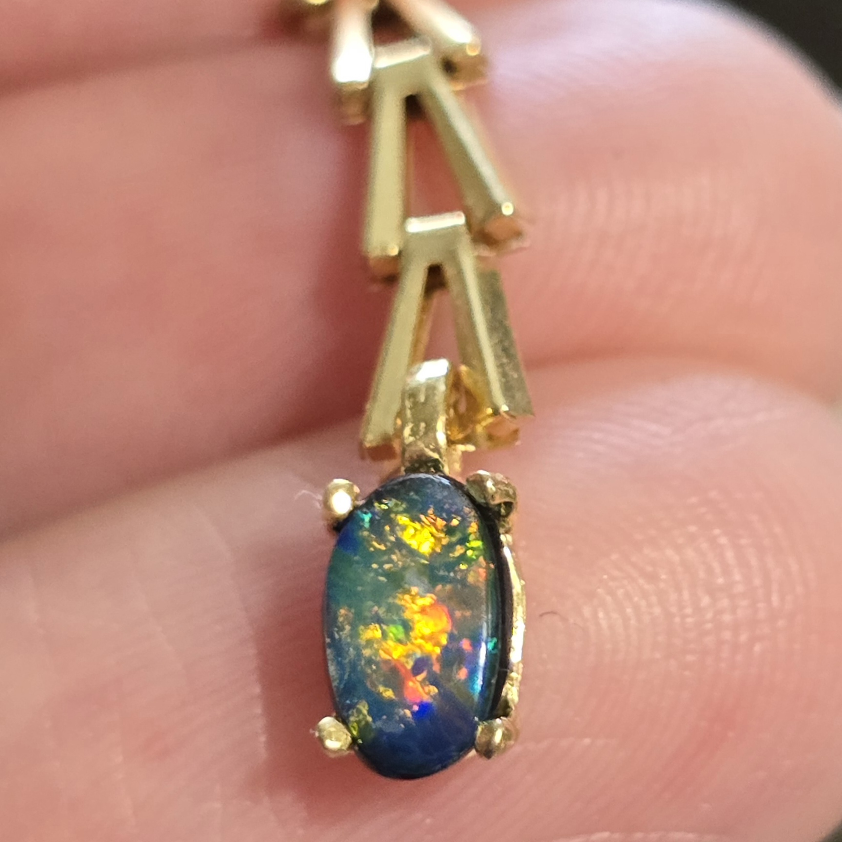 GREYBAE - NEON Solid 10k Gold Natural Australian Opal Doublet, Chevron link - Copy