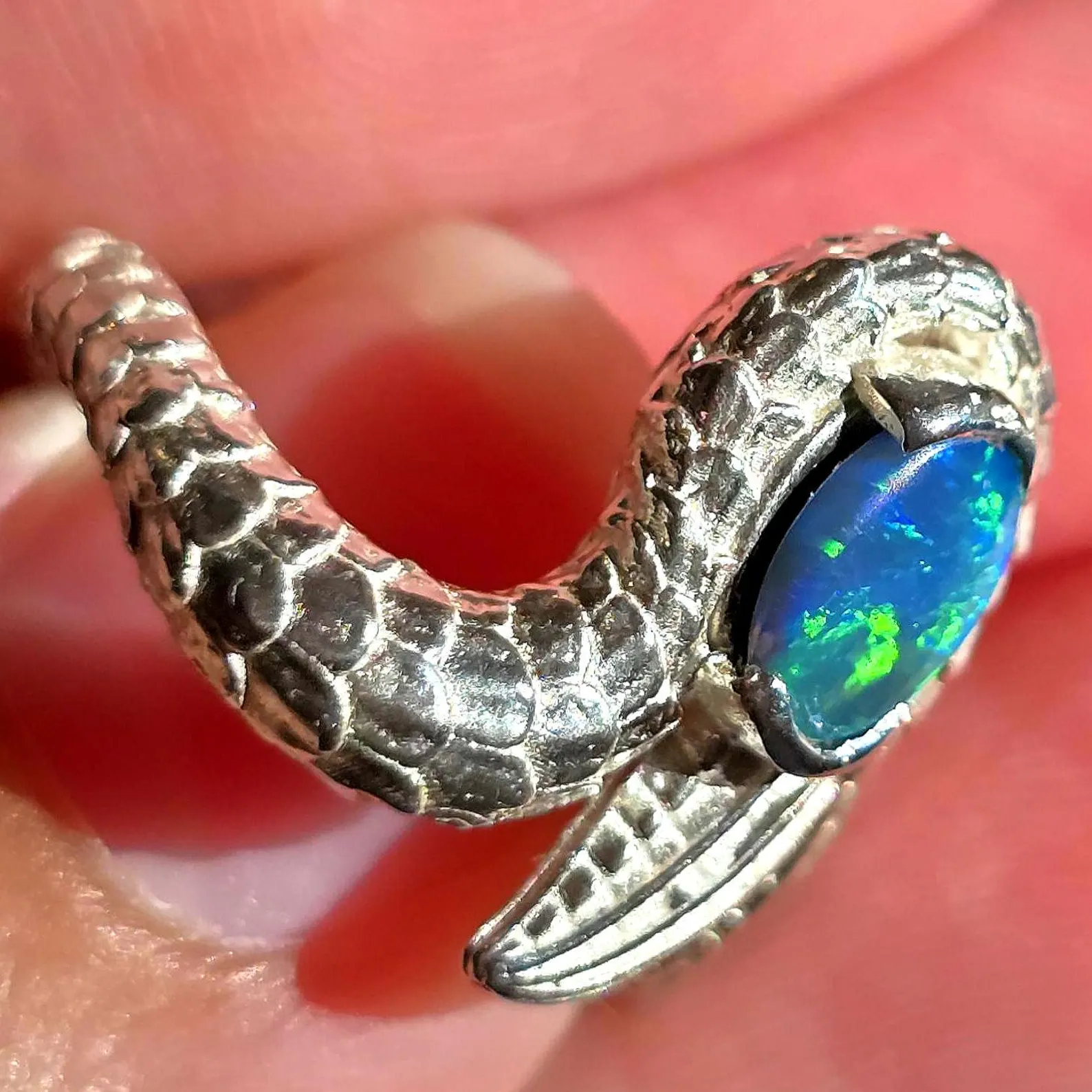 Natural Australian Opal Ring 925 Silver, Mermaid ring, Genuine Black Opal Ring, Blue Unique Women Boho Pinky Midi Stacking ring thumbnail 16