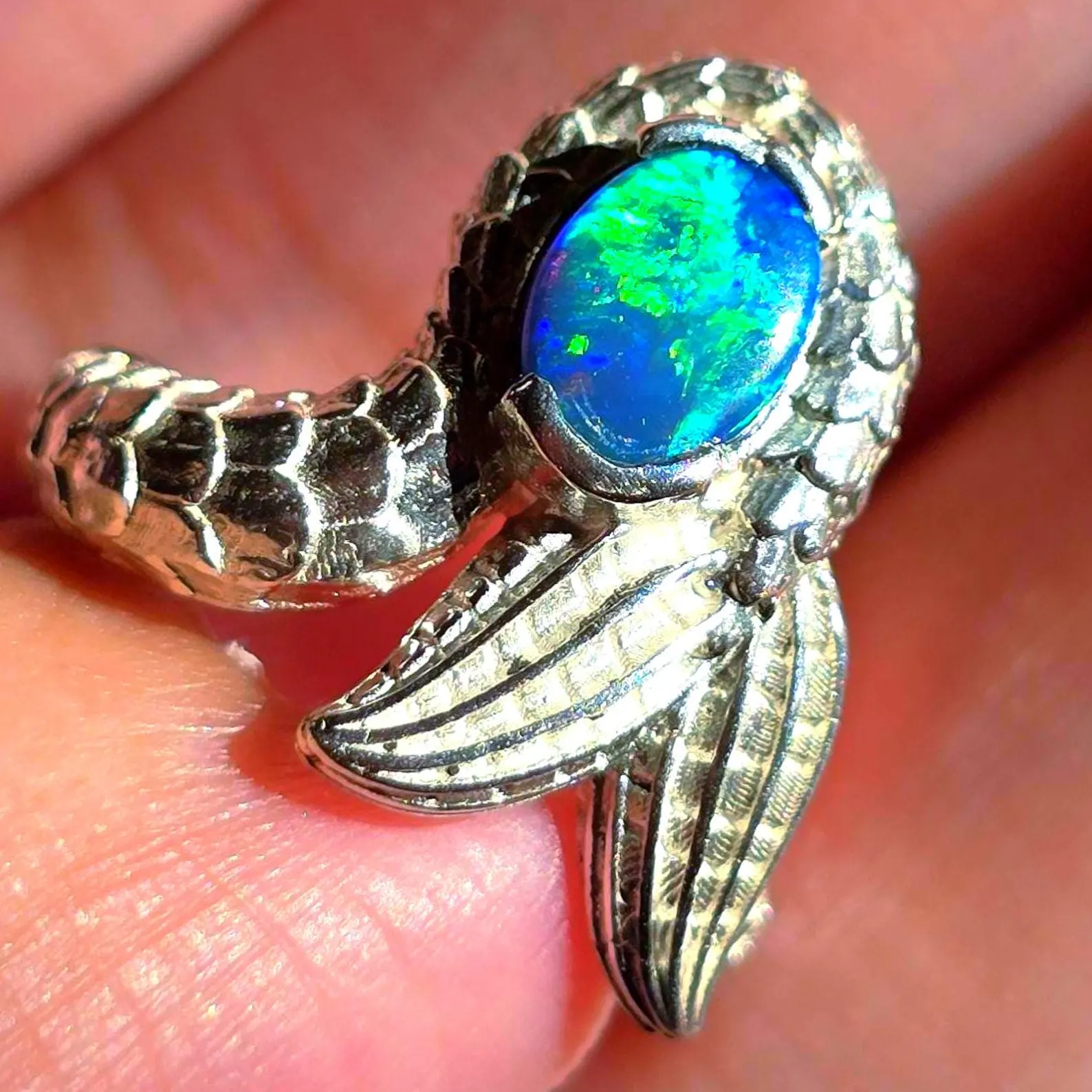 Natural Australian Opal Ring 925 Silver, Mermaid ring, Genuine Black Opal Ring, Blue Unique Women Boho Pinky Midi Stacking ring thumbnail 18